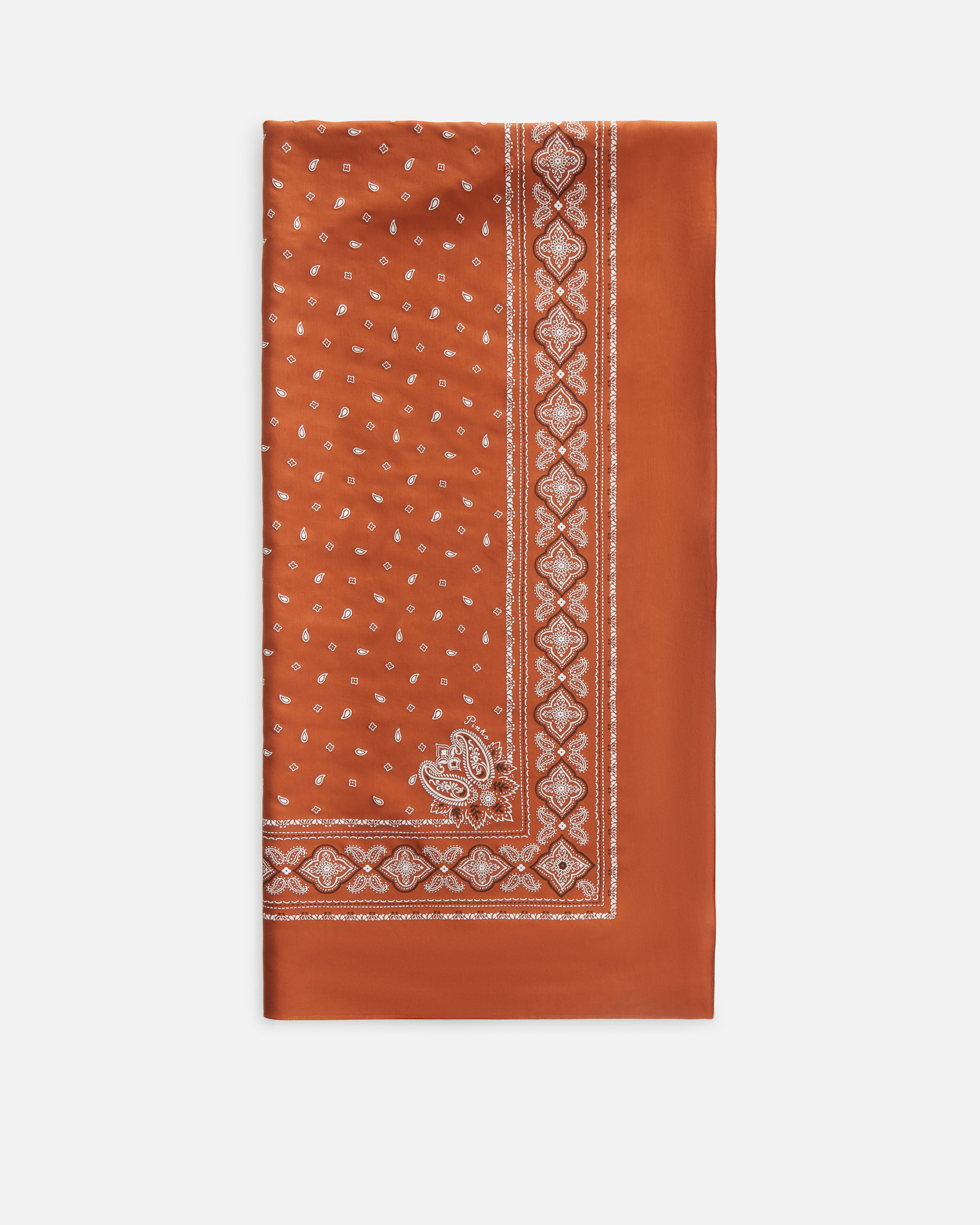 Pinko Intricate Patterned Orange And White Viscose Scarf