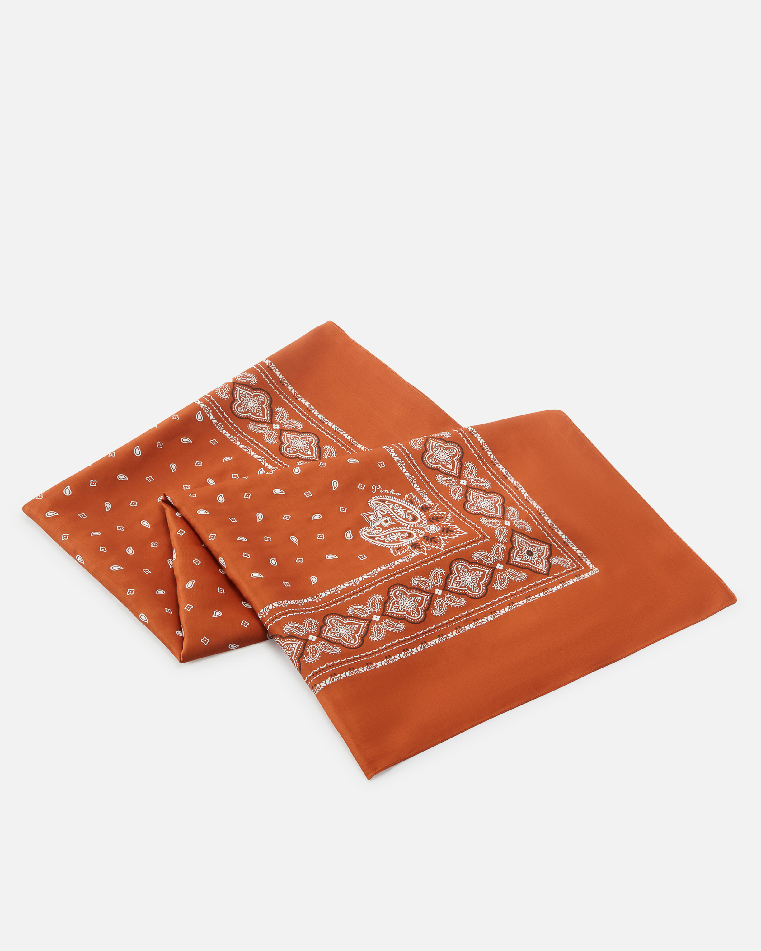 Pinko Intricate Patterned Orange And White Viscose Scarf