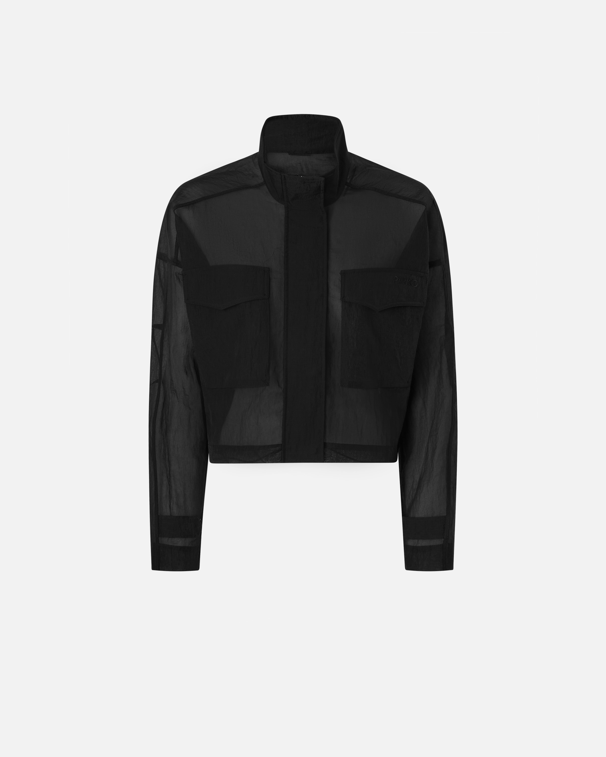 Pinko Short Jacket In Technical Organza-effect Fabric In Limo Black