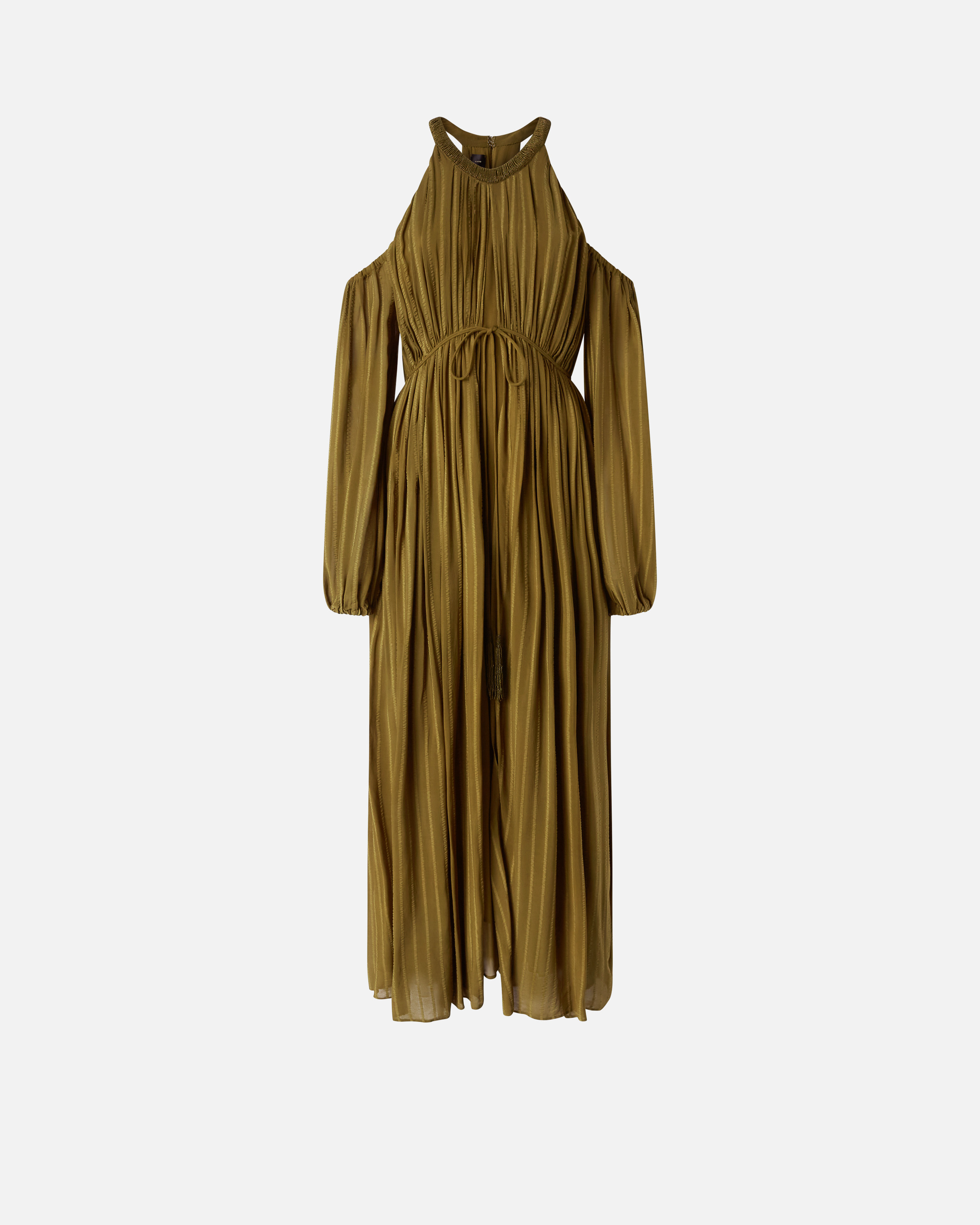Pinko Long Off-the-shoulder Dress With Beaded Embroidery In Green