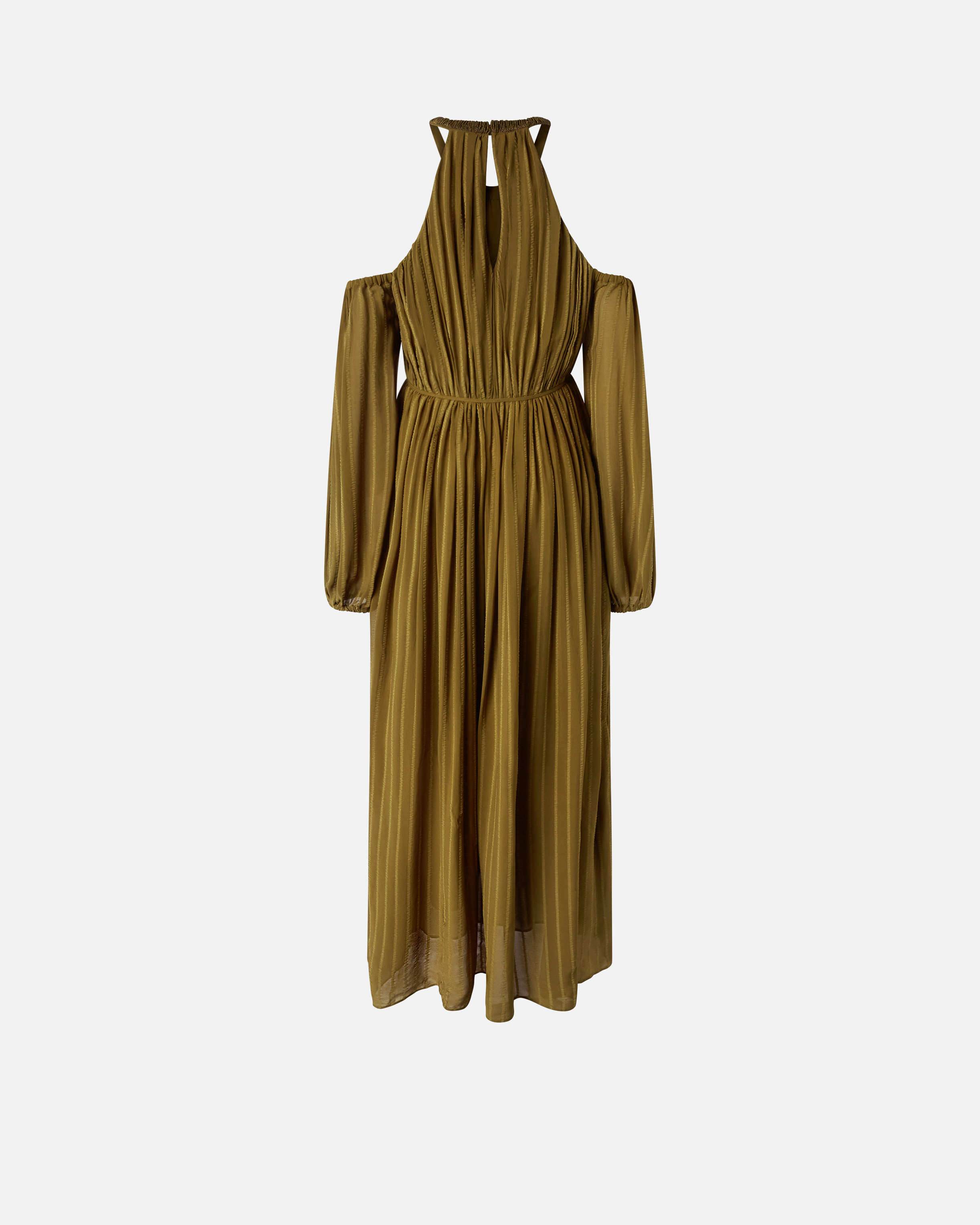 Pinko Long Off-the-shoulder Dress With Beaded Embroidery In Green