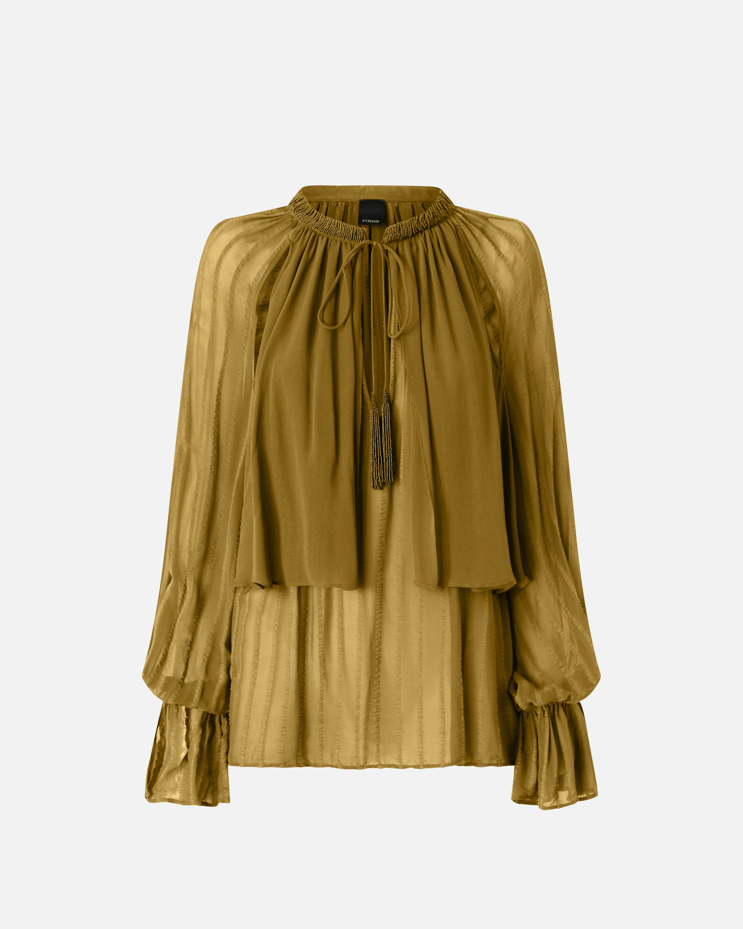 Pinko Striped Satin Blouse With Bead Embroidery In Oliva Militare