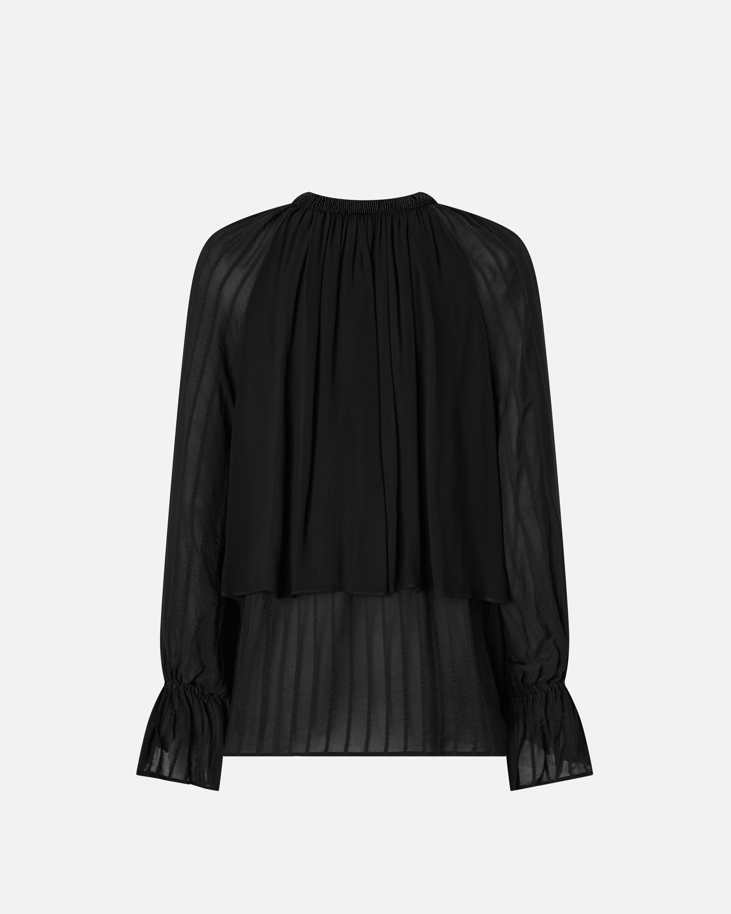 Pinko Blouse With Satin Stripes And Beaded Embroidery In Noir Limousine