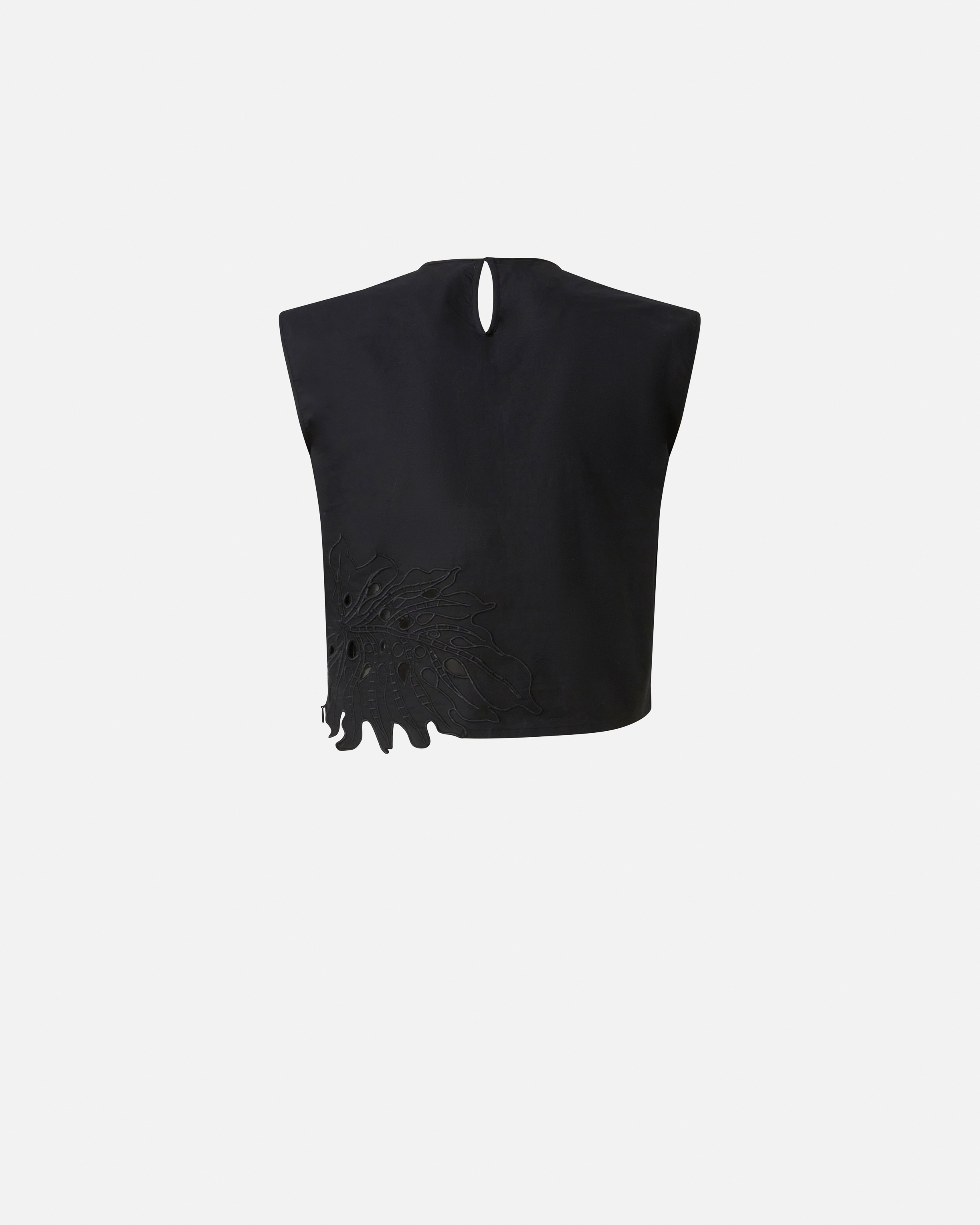 Pinko Crop Top With Openwork Embroidery And Crystals In Limo Black