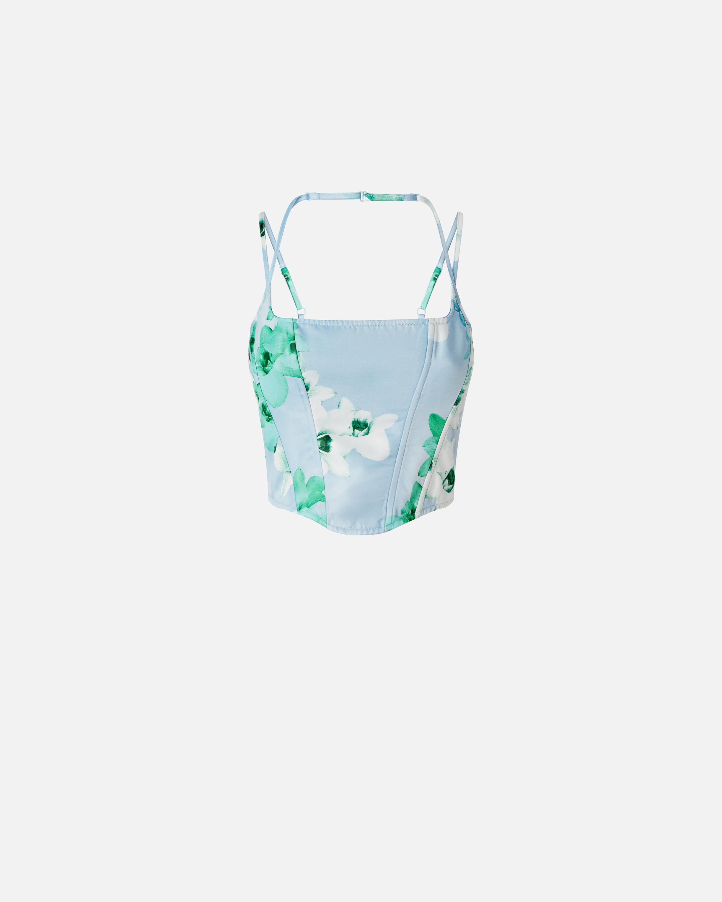 Pinko Floral-print Corset In Mult. Light Blue/blue/white