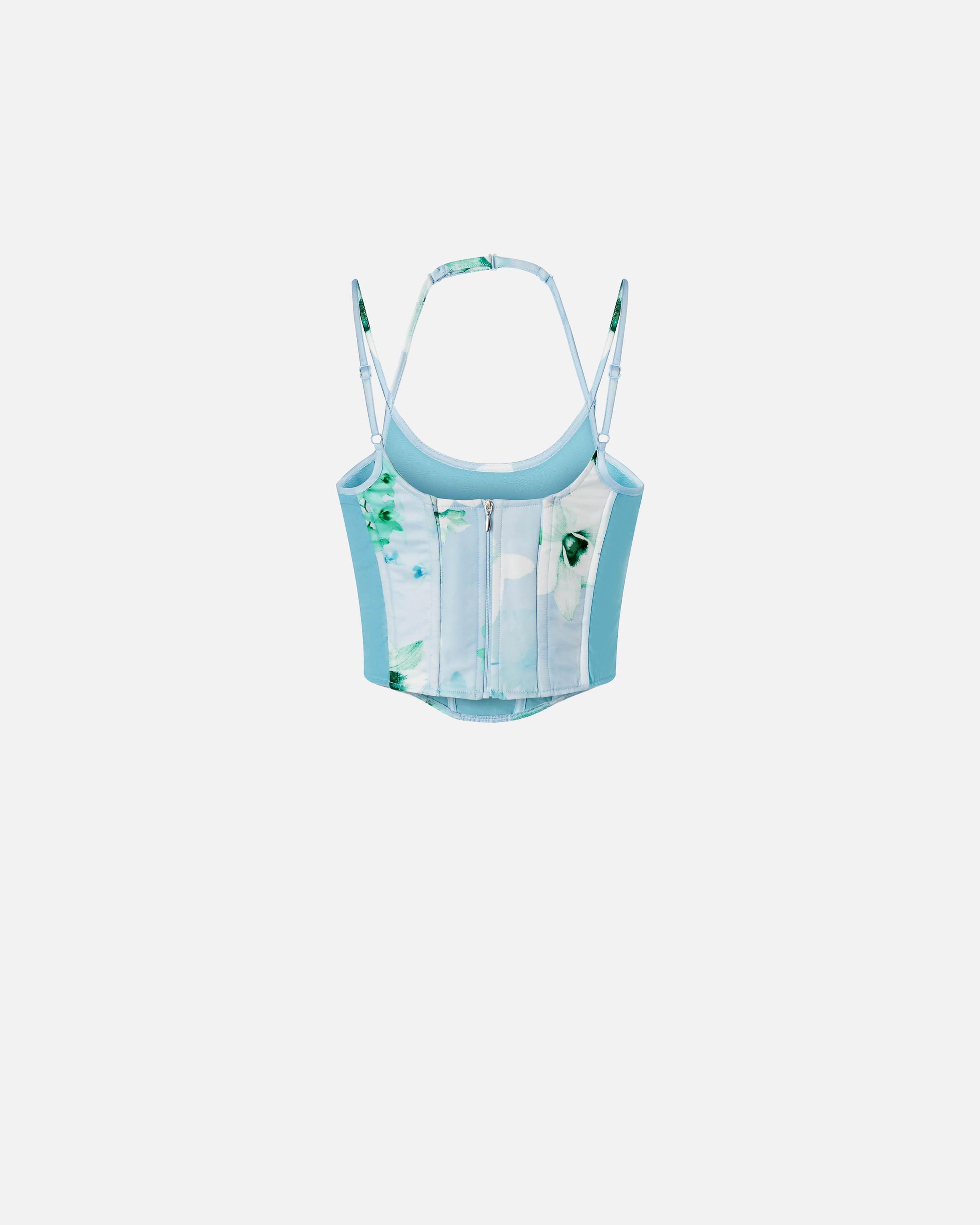 Pinko Floral-print Corset In Mult. Light Blue/blue/white