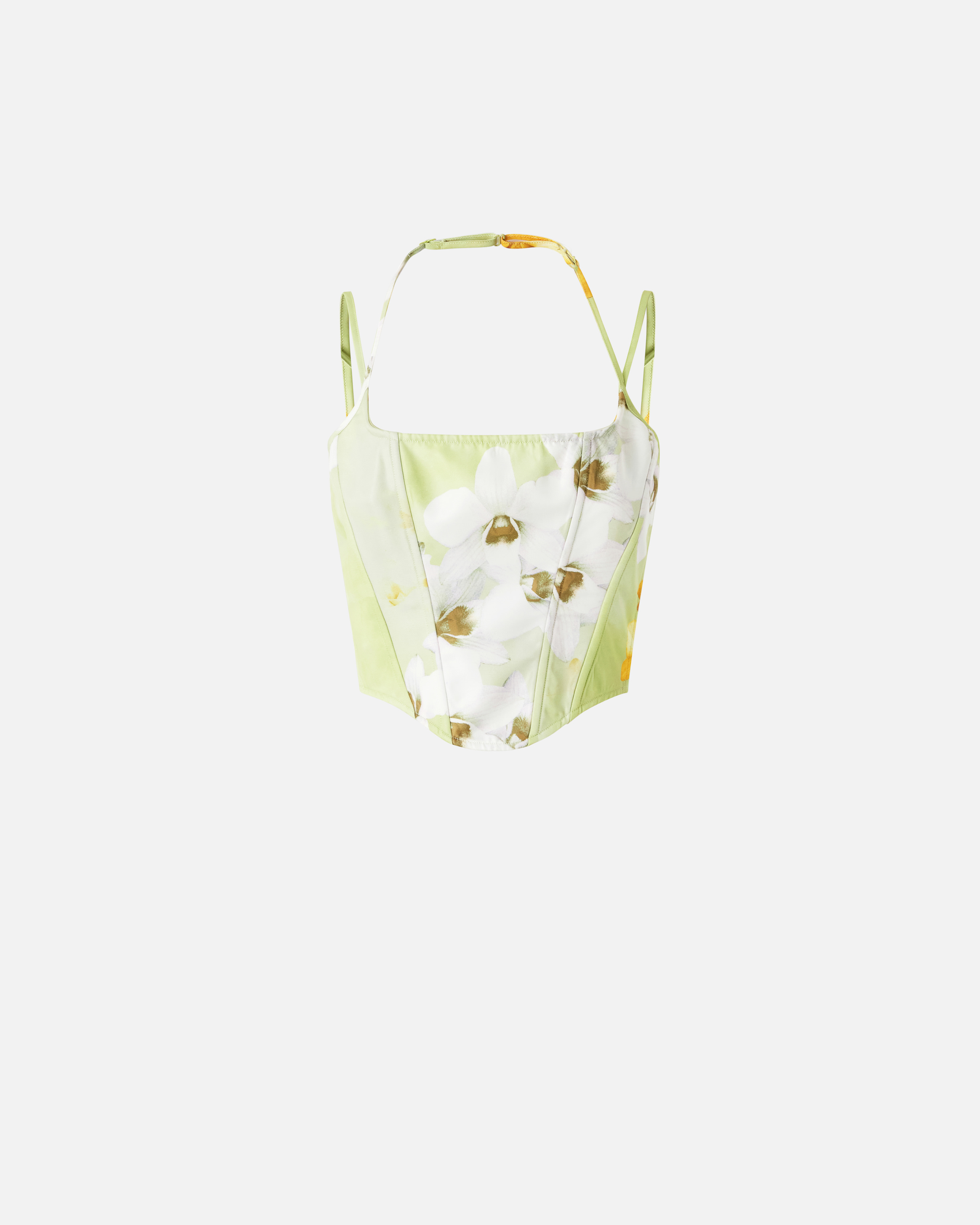 Pinko Floral-print Corset Top In Mult. Green/yellow/white