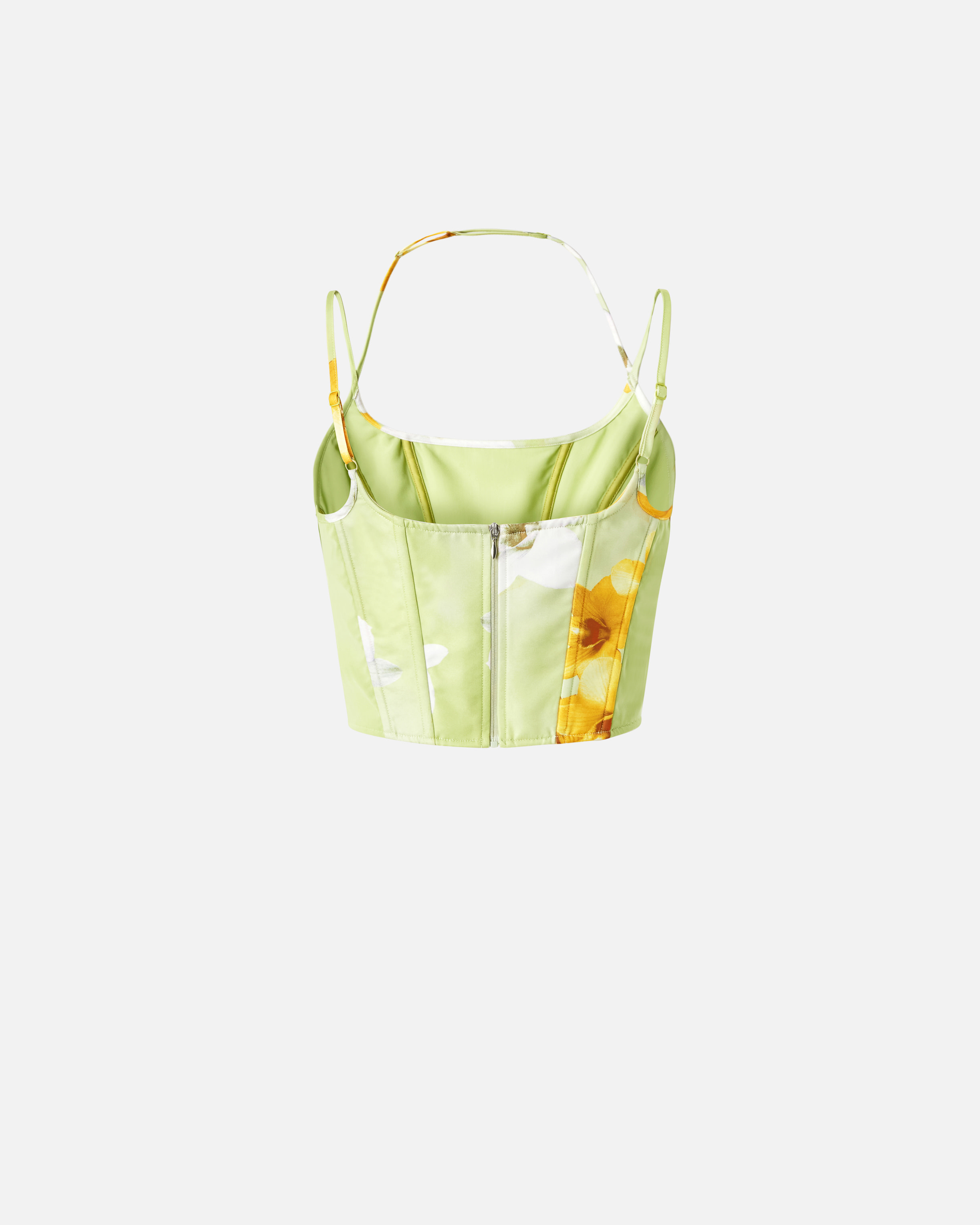 Pinko Floral-print Corset Top In Mult. Green/yellow/white