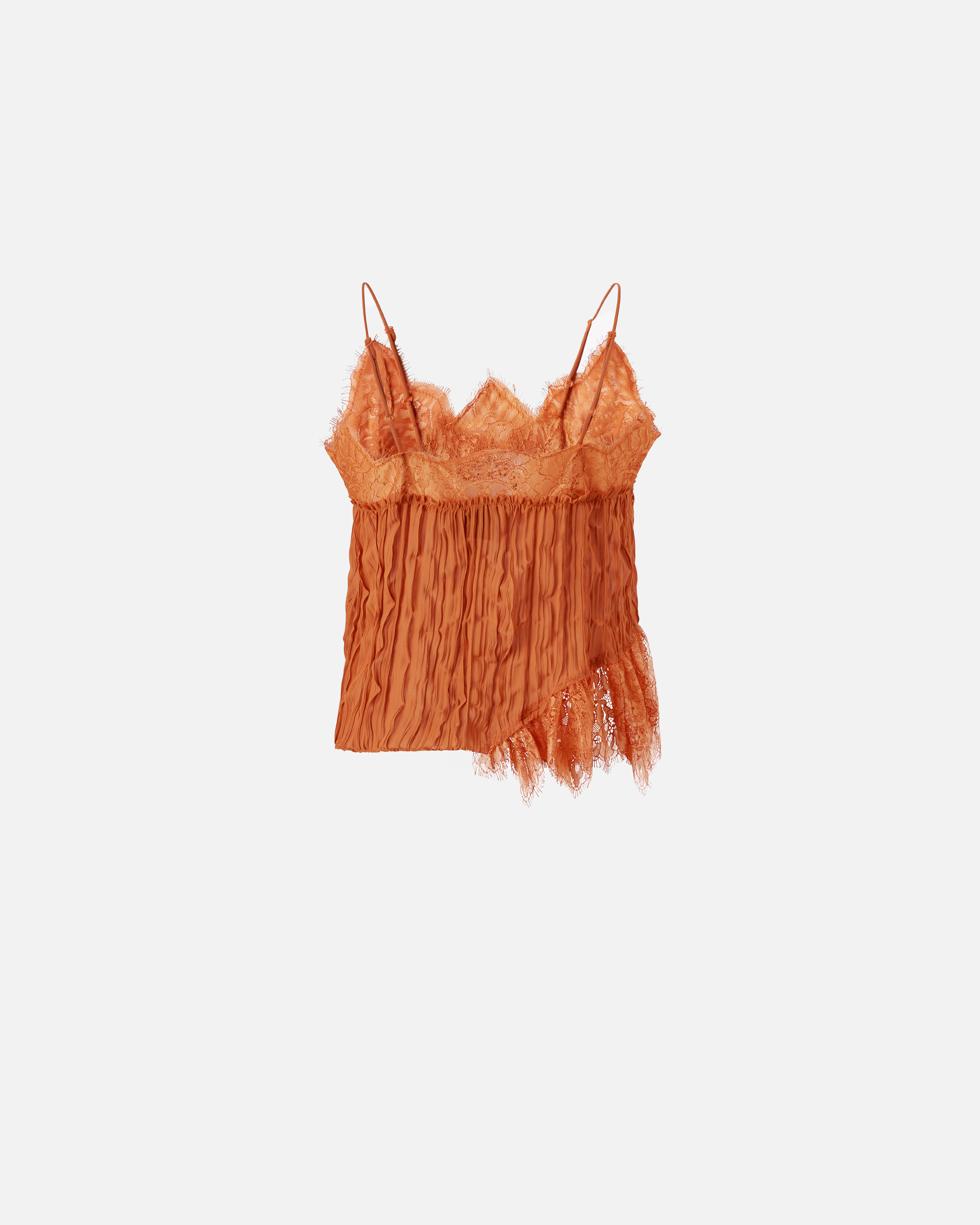 Pinko Gathered Georgette Top With Lace In Marron Cuir