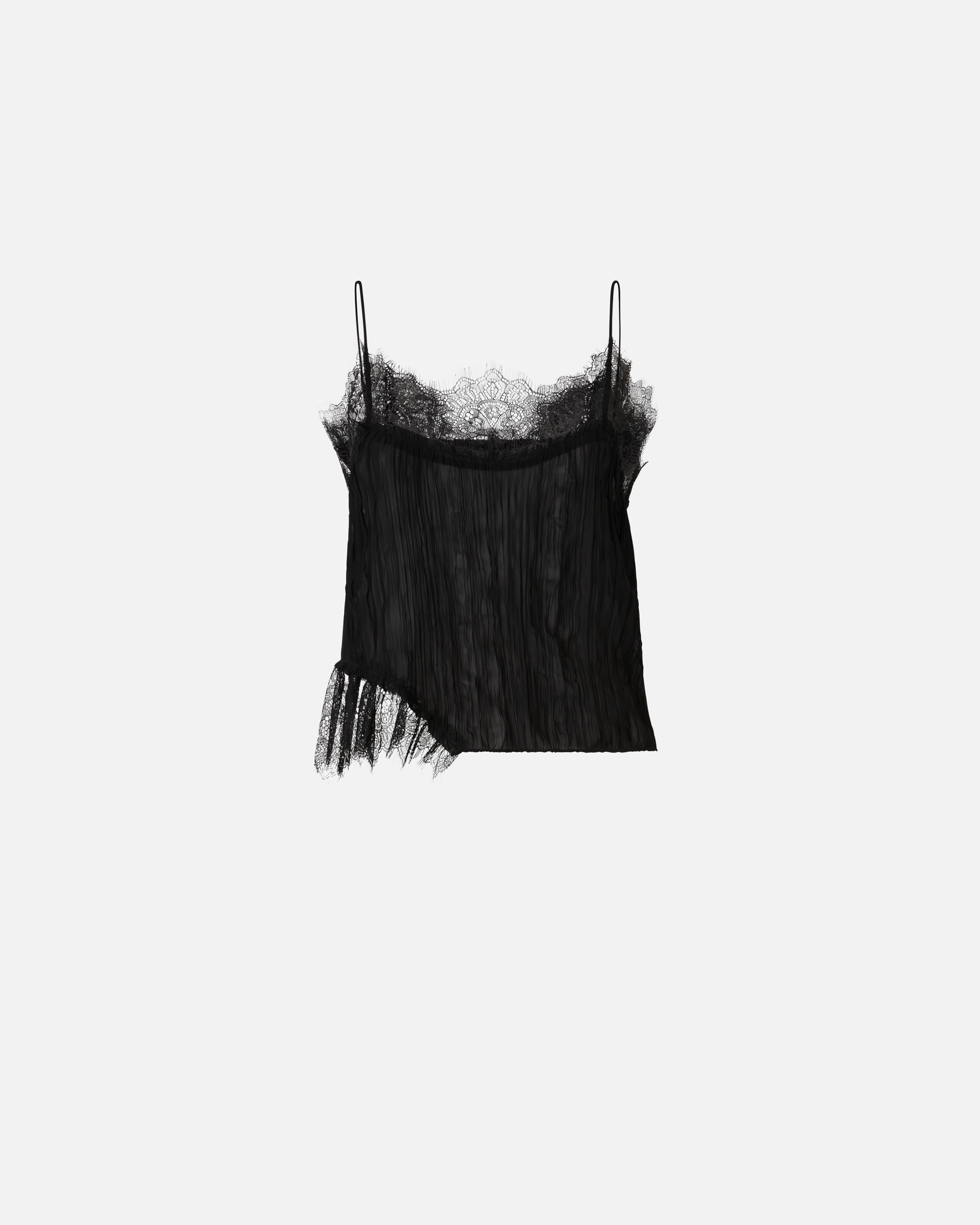 Pinko Gathered Georgette Top With Lace In Limo Black