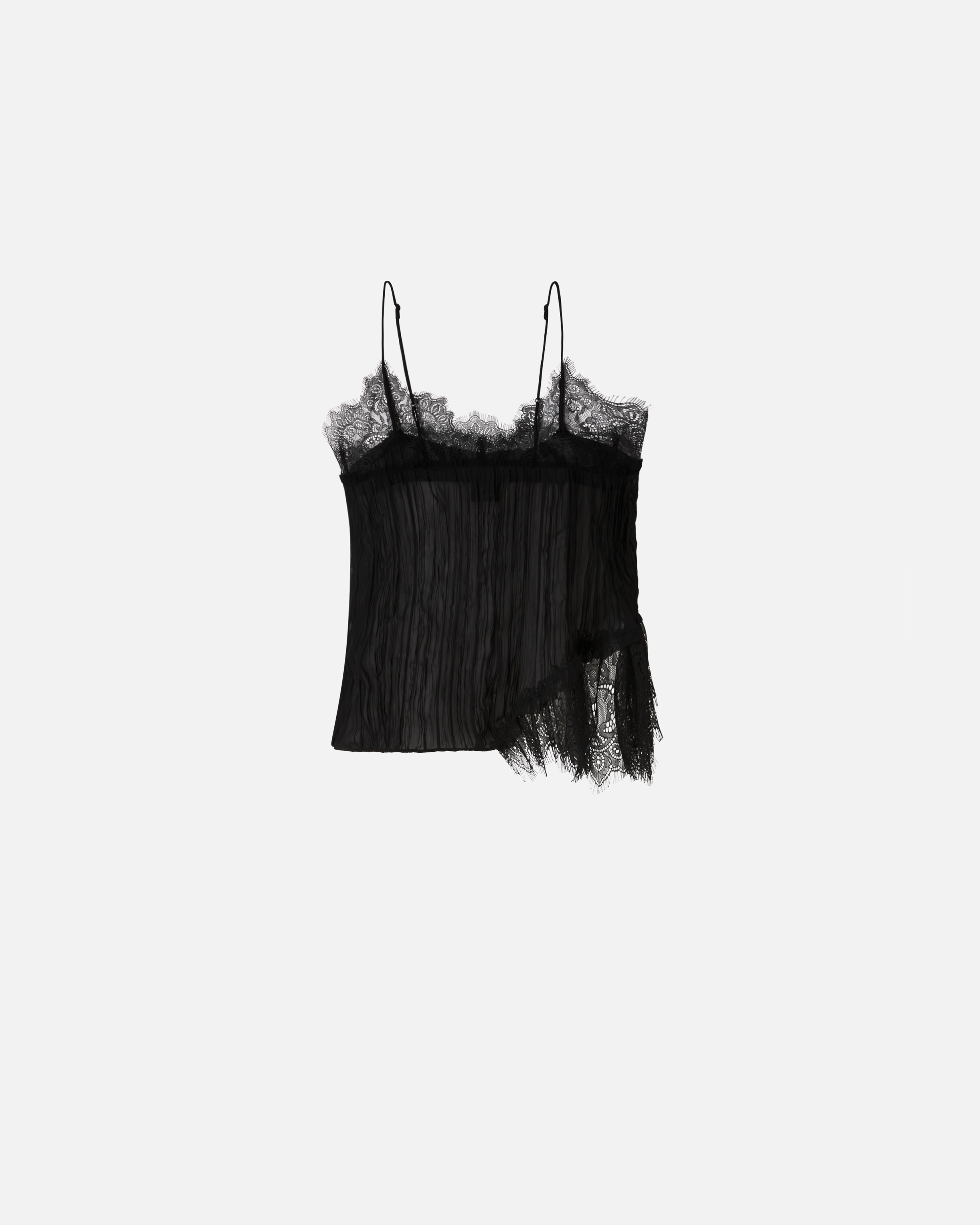 Pinko Gathered Georgette Top With Lace In Limo Black