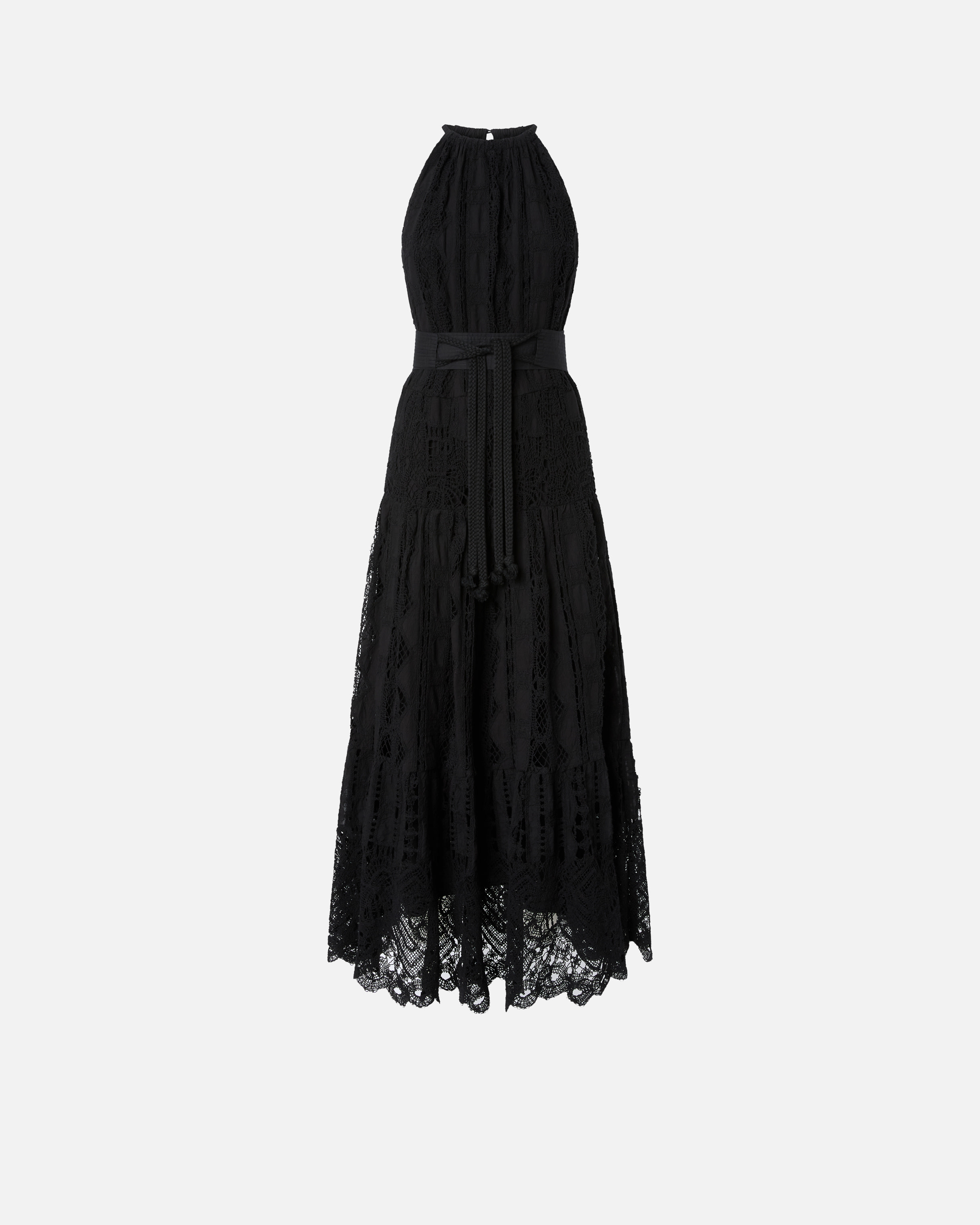 Pinko Lace Tiered Dress In Nero Limousine
