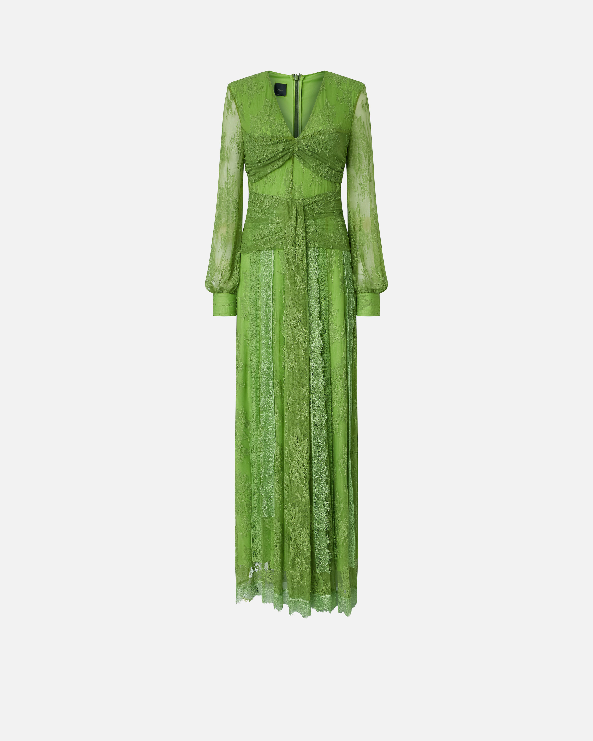 Pinko Long Lace Dress With V-neck In Green Spinach