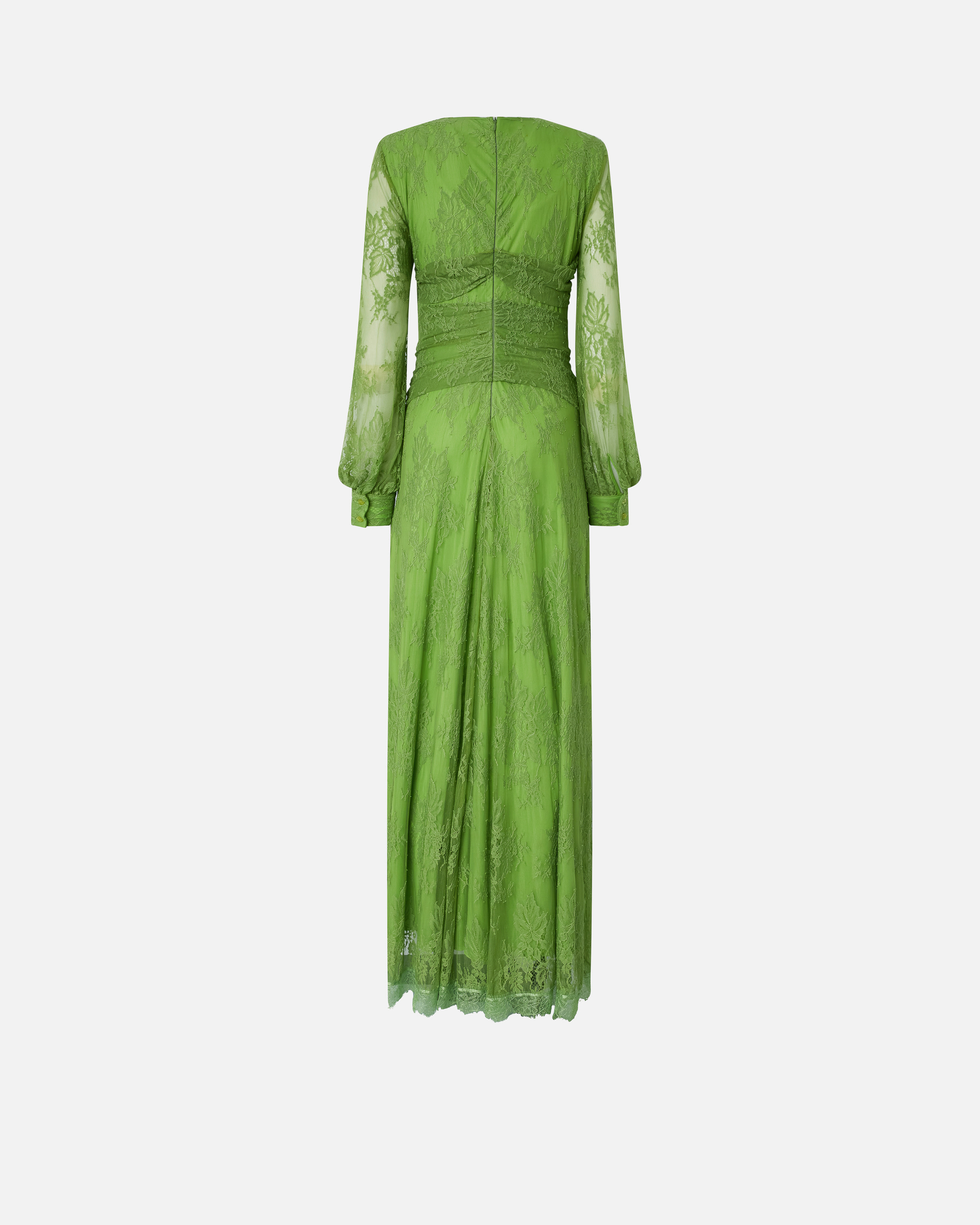 Pinko Long Lace Dress With V-neck In Green Spinach