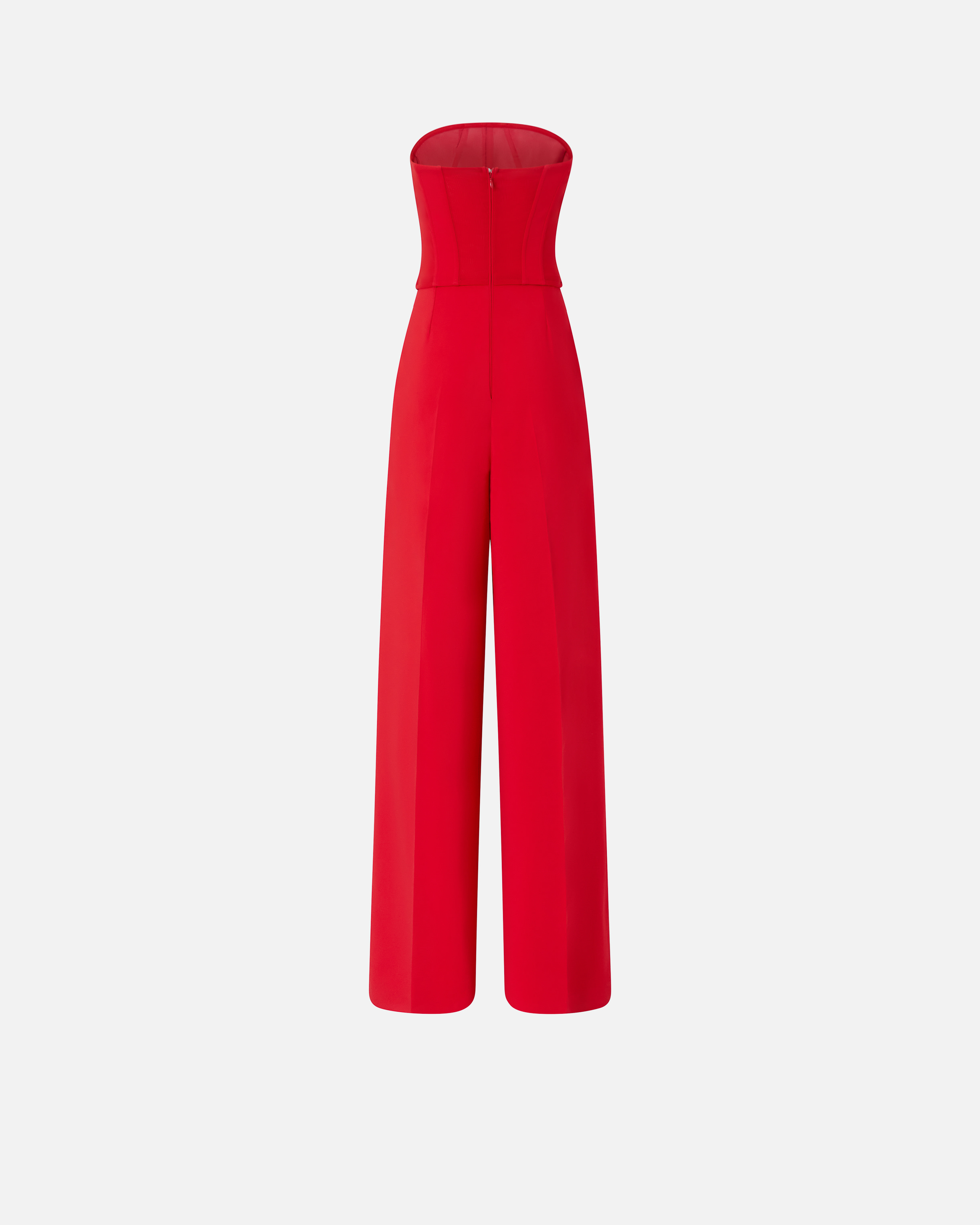 Pinko Strapless Jumpsuit With Boned Bodice And Pleat Detailing In Rouge Vif
