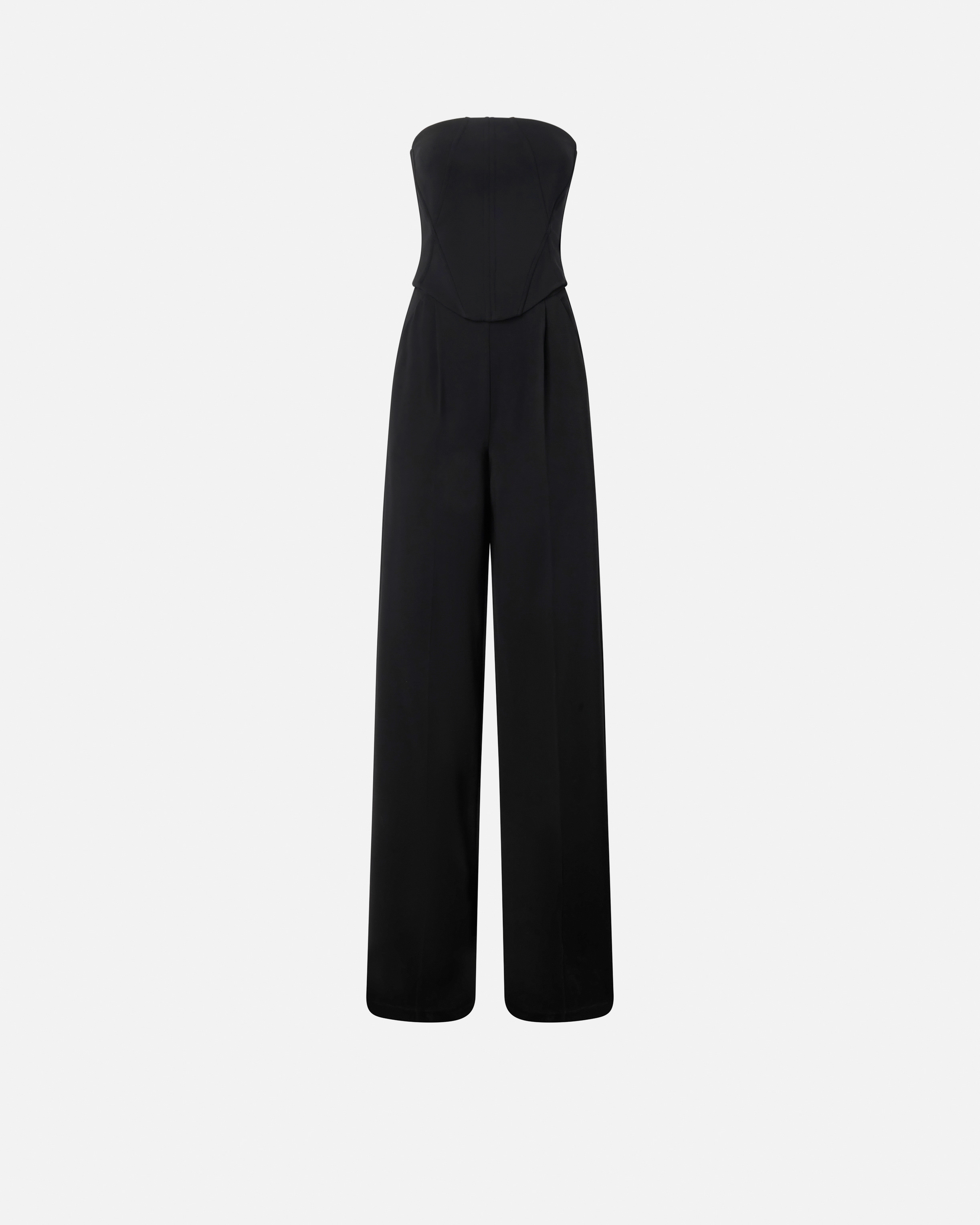 Pinko Elegant Bustier Jumpsuit With Wide-leg Trousers In Limo Black
