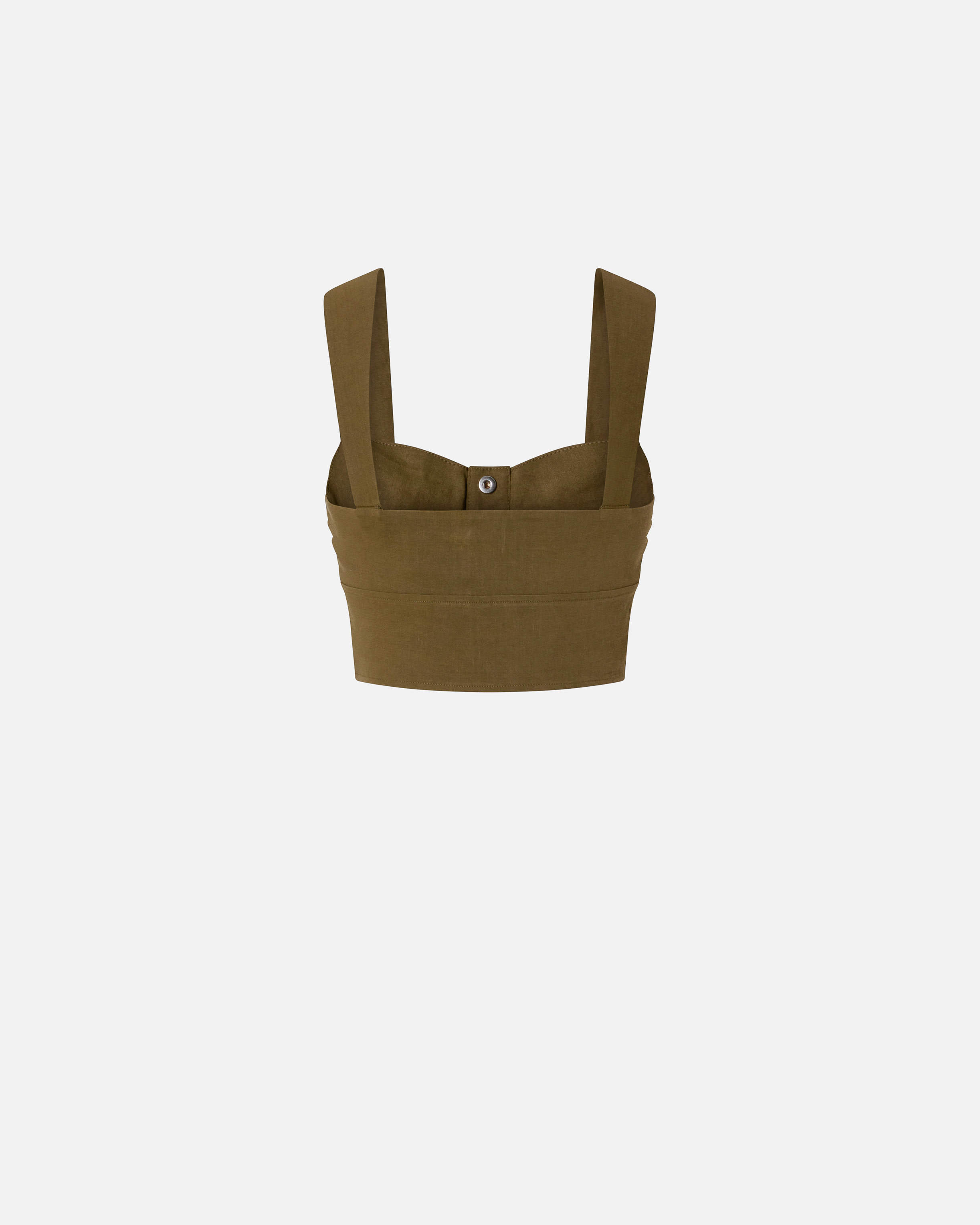 Pinko Crop Top Buttoned Front Ruched In Military Olive Green