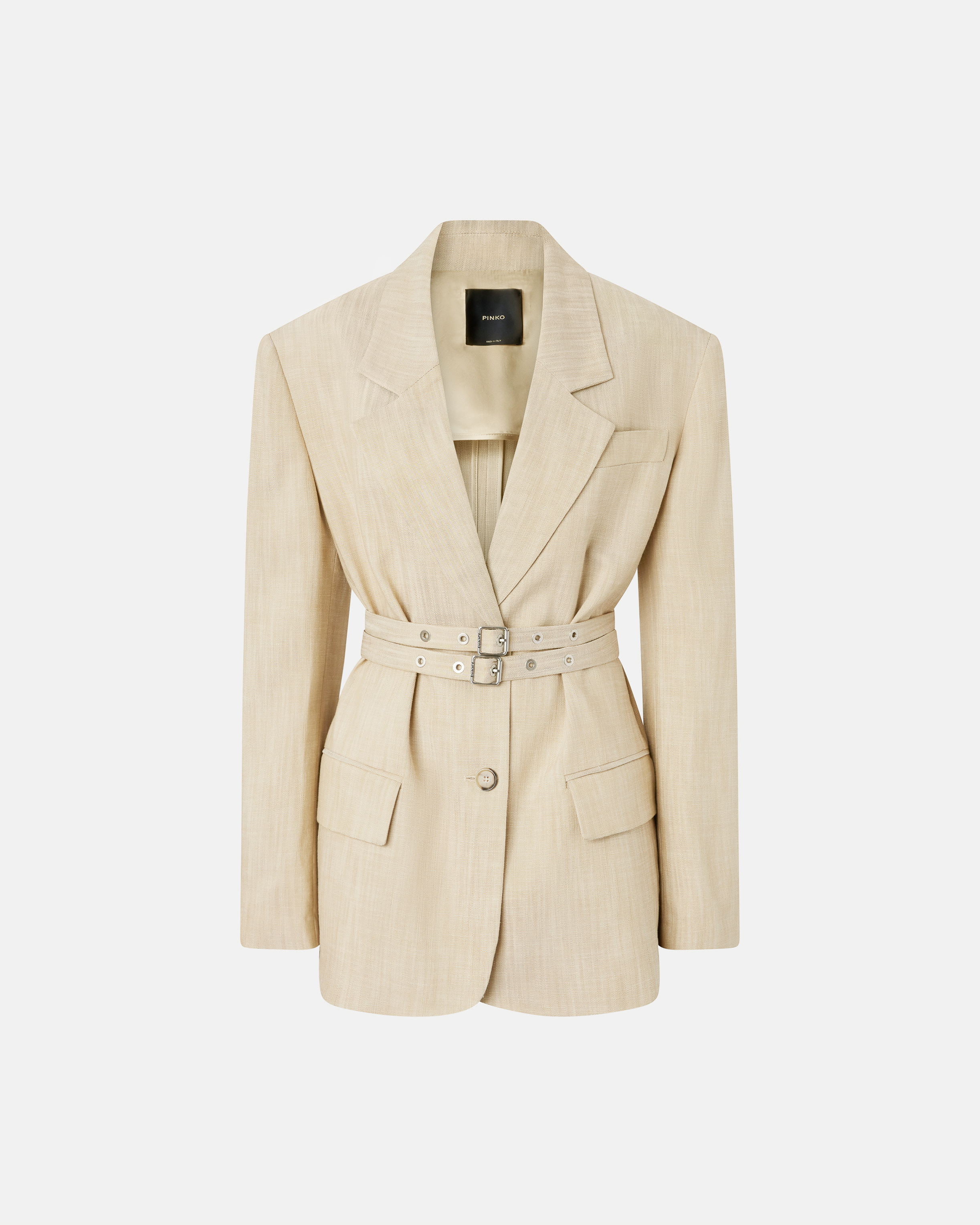 Pinko Belted Waist Blazer With Front Button Fastening In Beige-sabbia Ardente