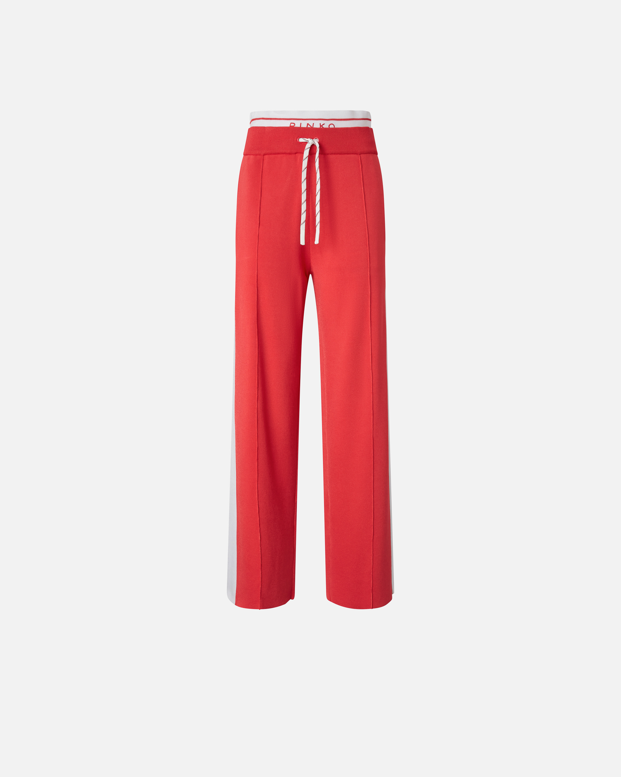 Pinko Wide-leg Sporty Trousers With Side Band Detail In Rosso/bianco