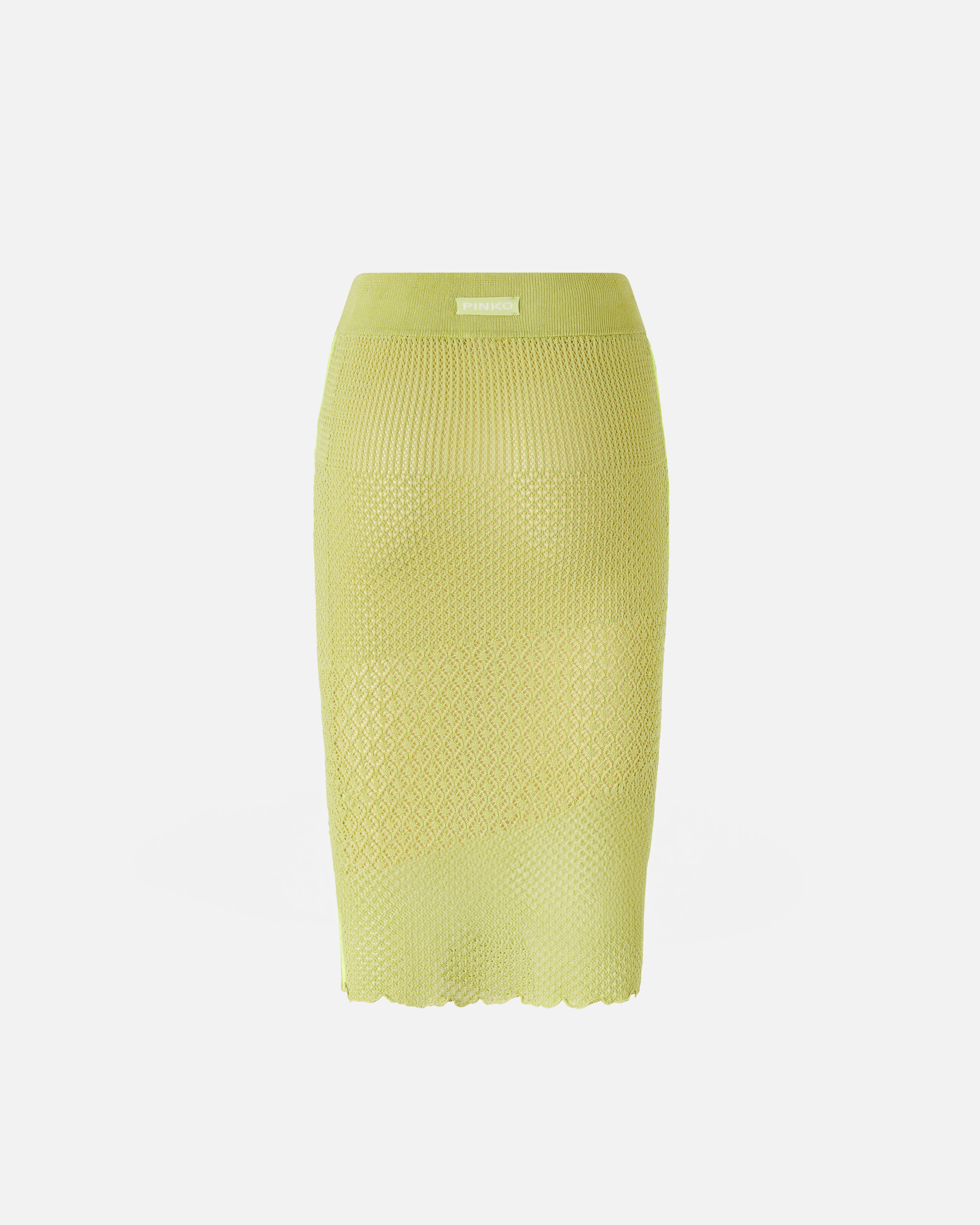 Pinko Pencil Skirt With Openwork Knit In Chartreuse Green