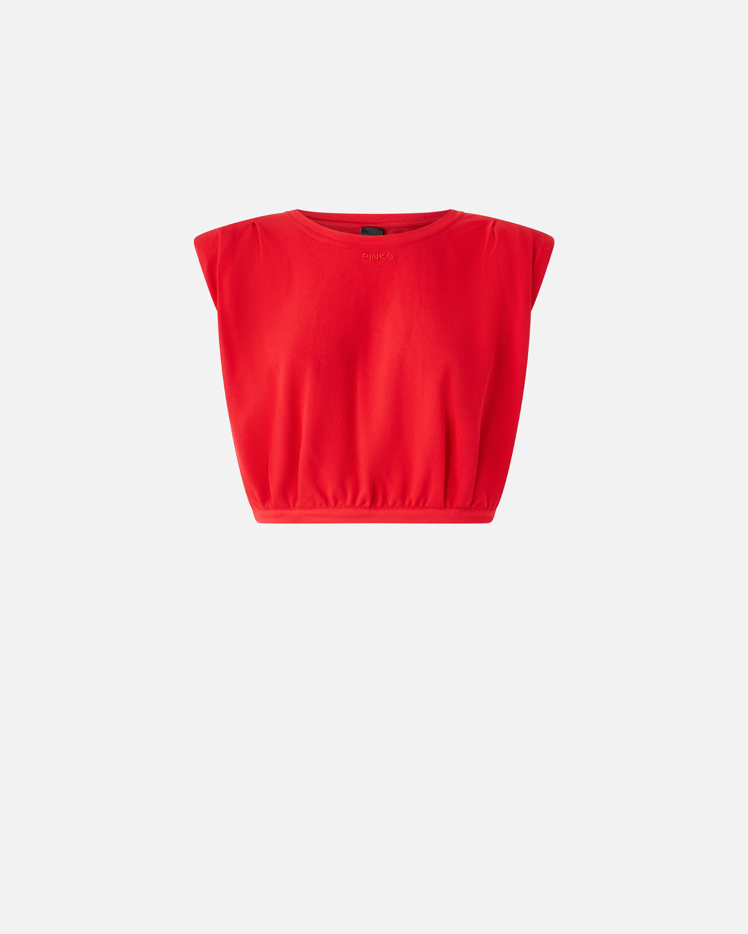 Pinko Maracaibo Maglia Extended Shoulder Crop Top In Lively Red