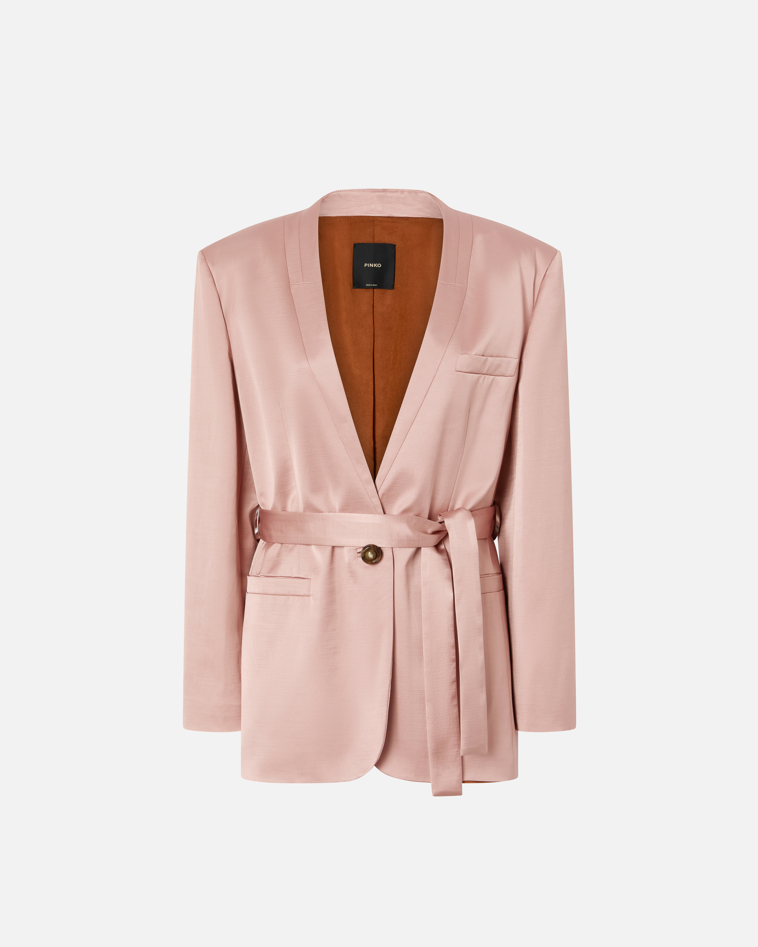 Pinko Satin Formal Blazer With Belt In Rosy Cloud