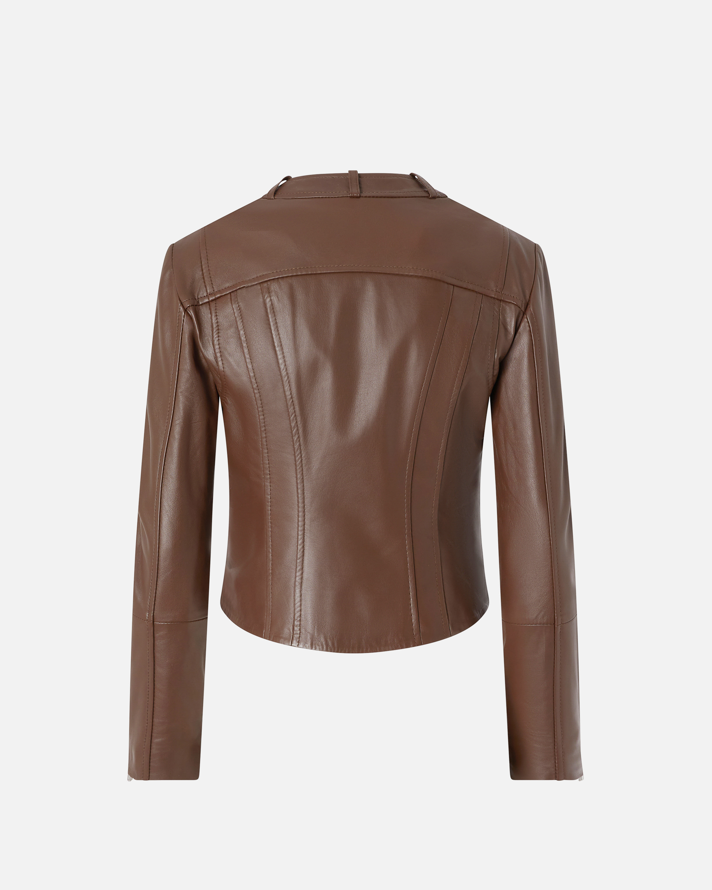 Pinko Nappa Leather Biker Jacket With Vertical Topstitching In Brown-sassicaia