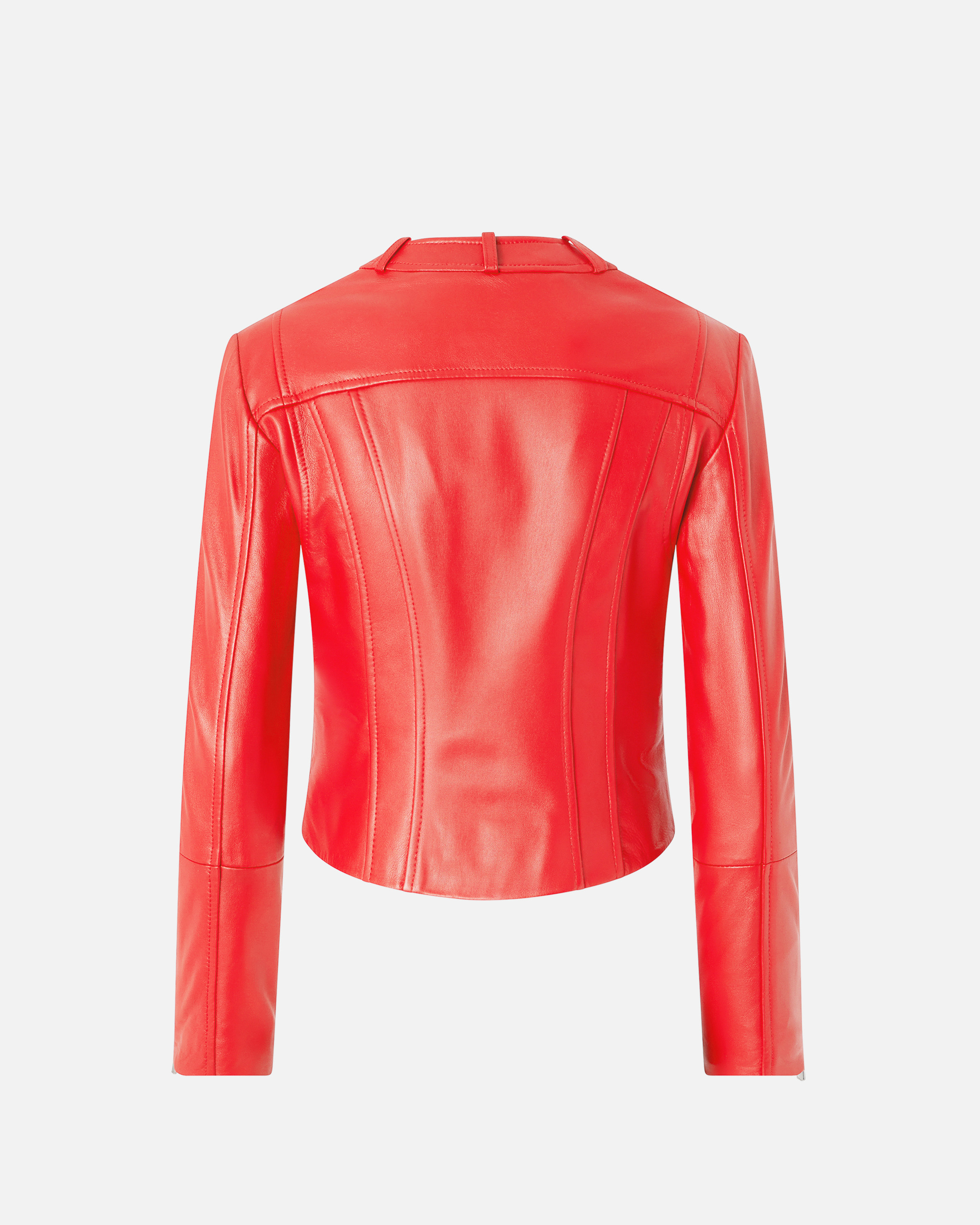 Pinko Nappa Leather Biker Jacket With Vertical Topstitching In Lively Red