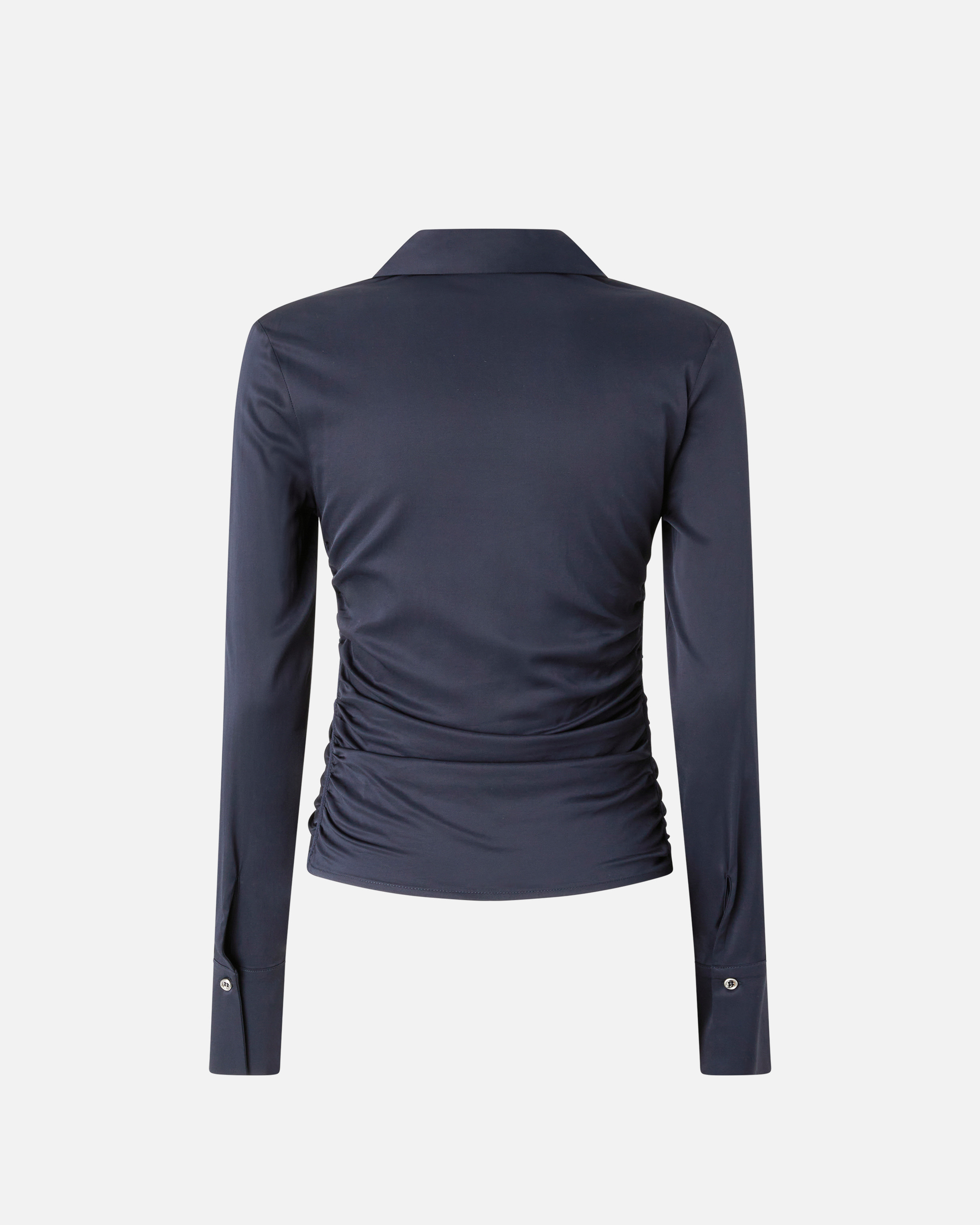 Pinko Shiny Blouse With Gathers And Open Back In Blu Tenebra