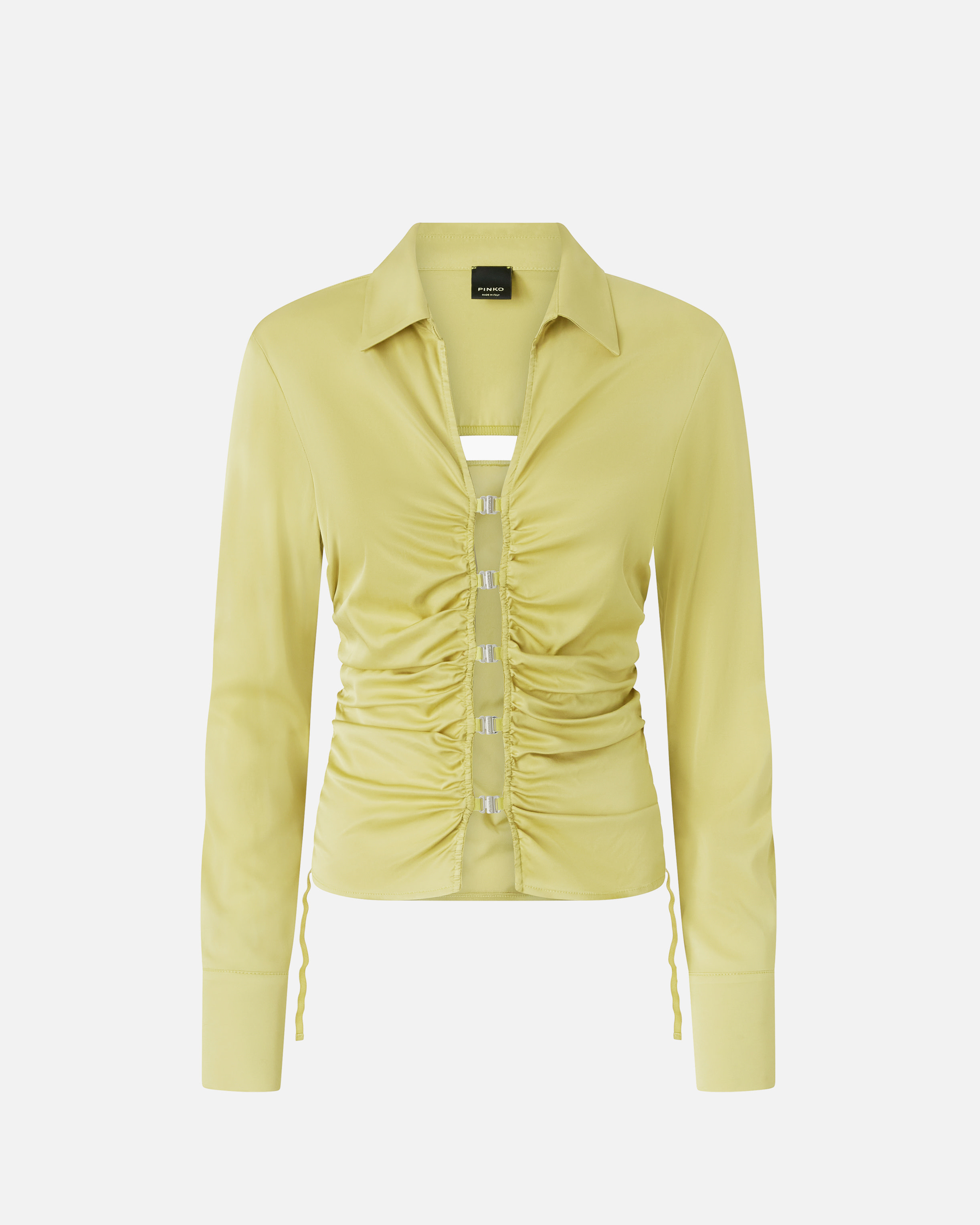 Pinko Shiny Shirt With Gathering And Back Opening In Shade Green
