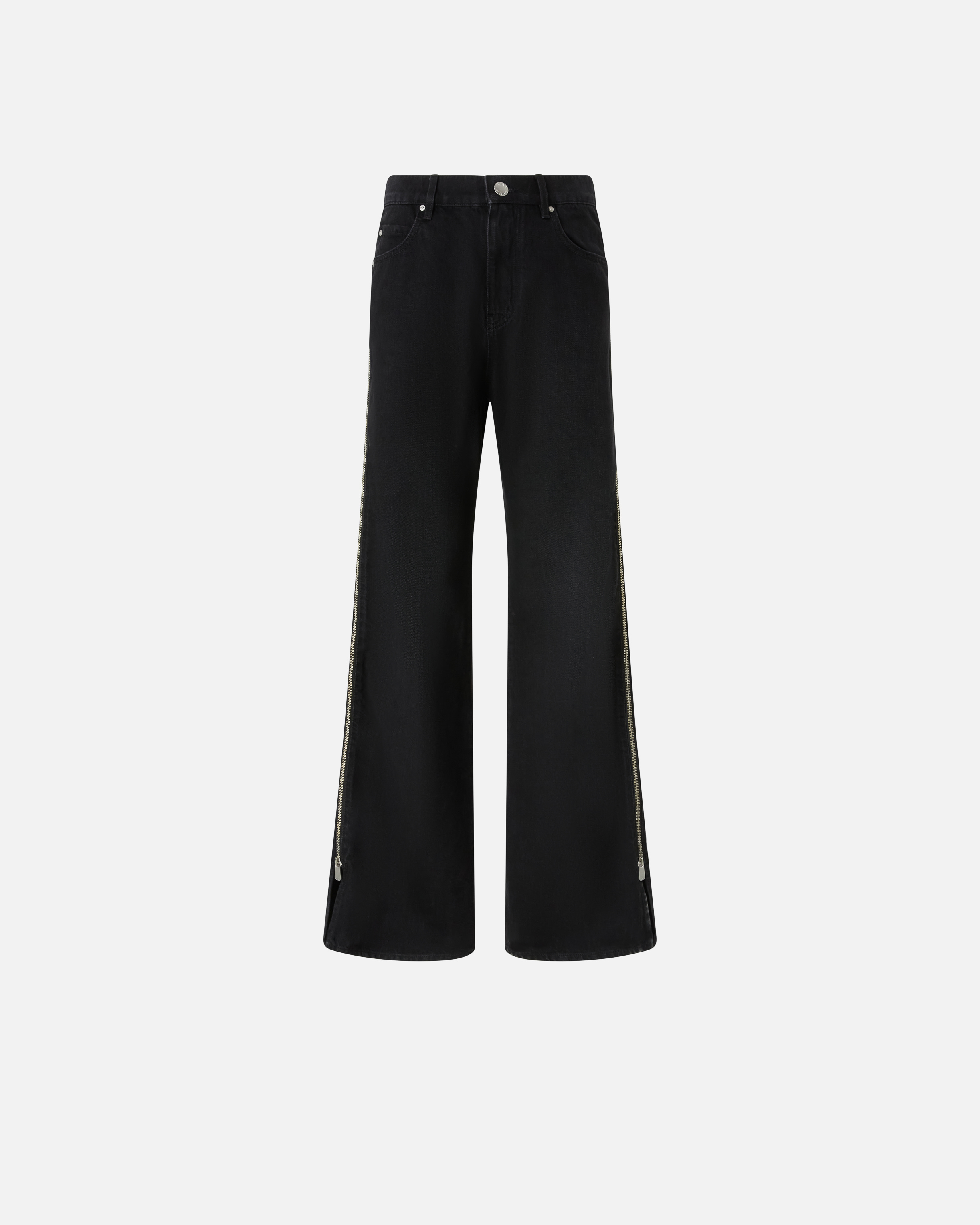 Pinko Wide-leg Jeans With Side Zips In Nero Limousine