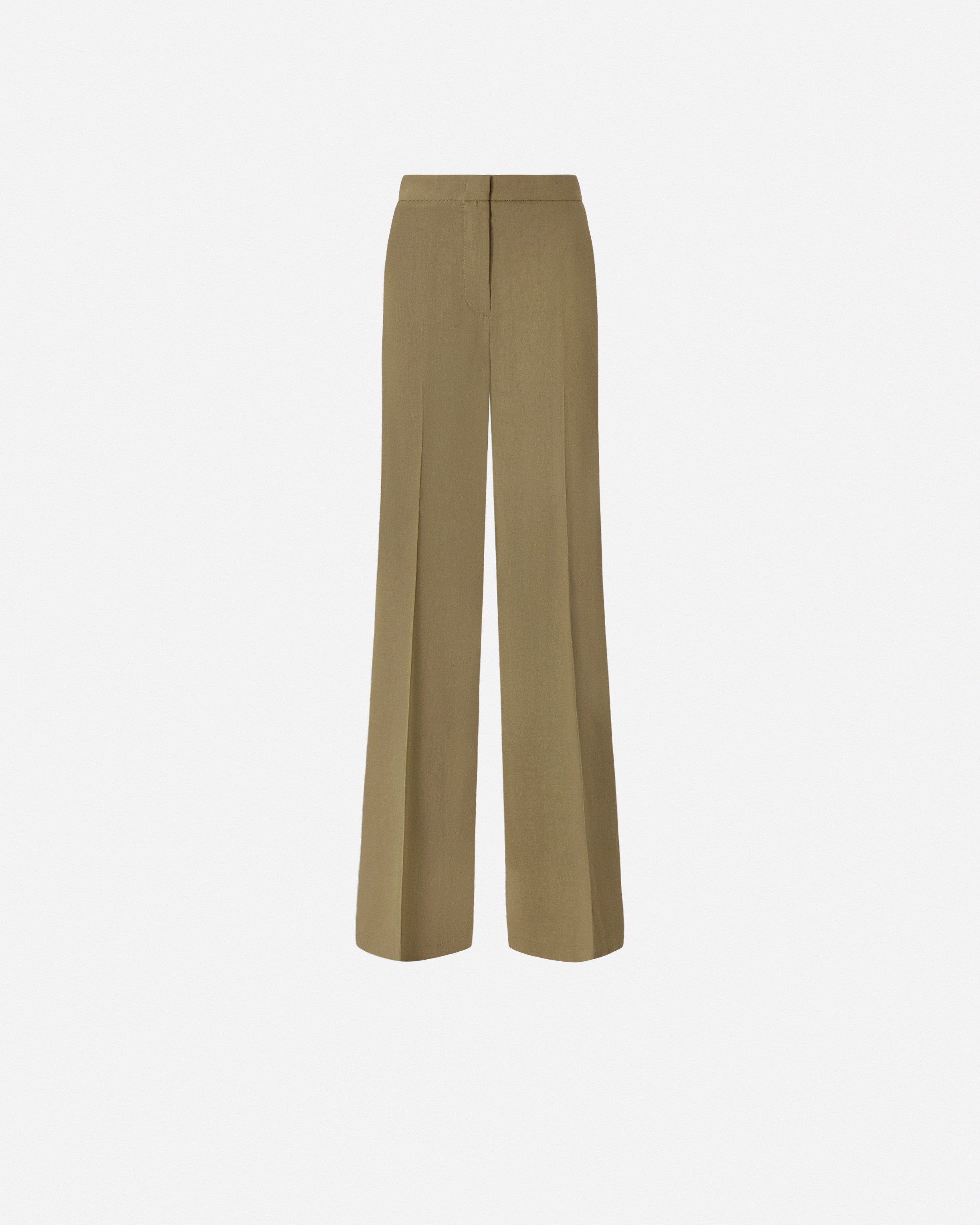 Pinko High-waisted Tailored Olive Green Trousers With Pressed Creases In Military Olive Green