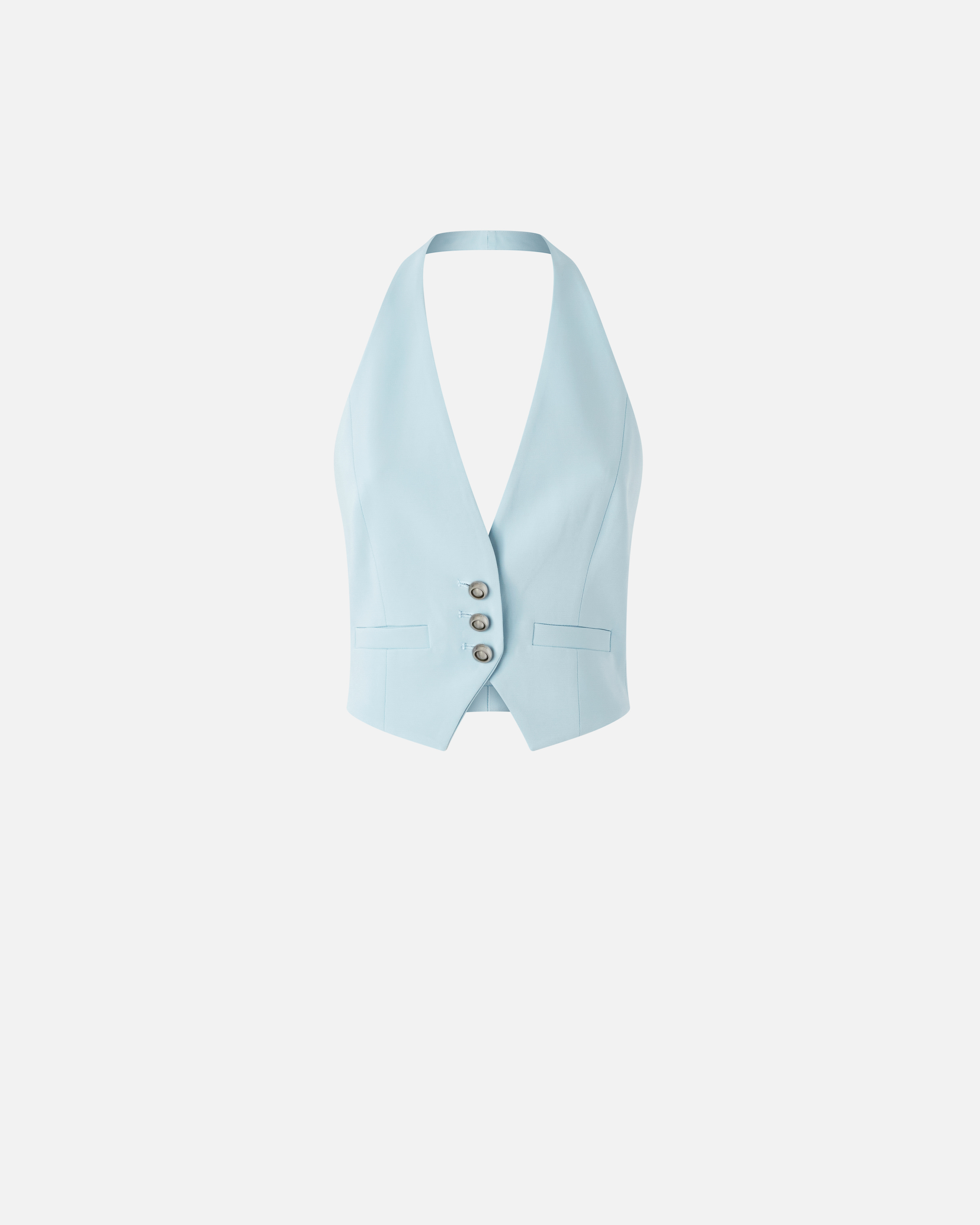 Pinko Light Blue Crop Vest With Halter Neckline And Button Closure In Viscose Woman In Crystal Blue