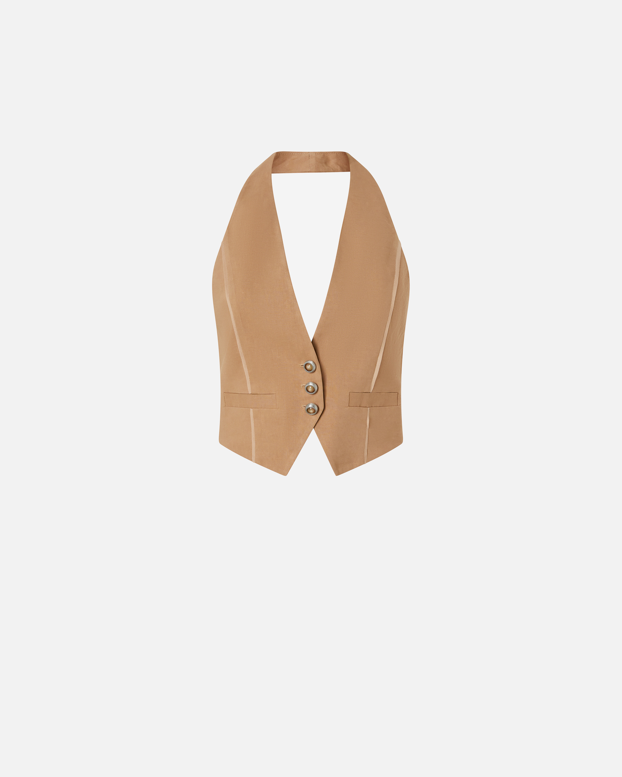 Pinko Open Back Short Vest In Brown - Wood Thrush