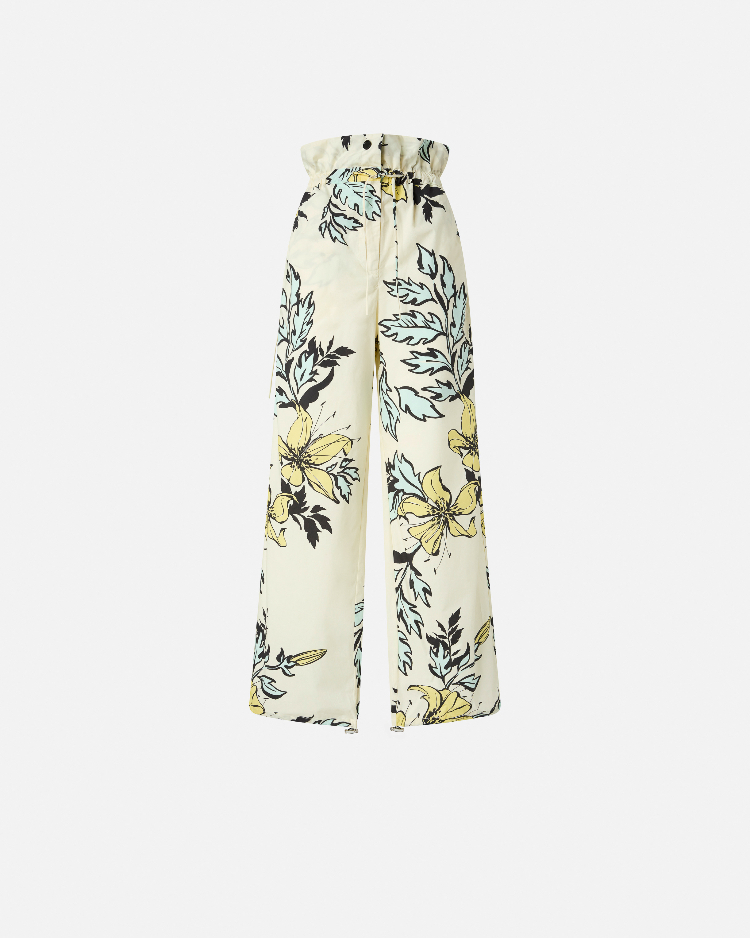 Pinko Wide Floral Trousers With High Waist In Multicolour - Yellow/pale Blue