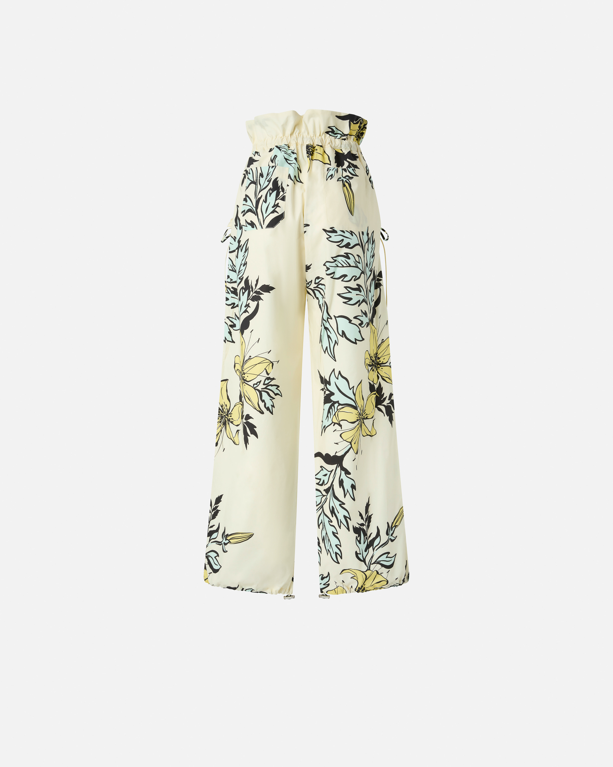 Pinko Wide Floral Trousers With High Waist In Multicolour - Yellow/pale Blue