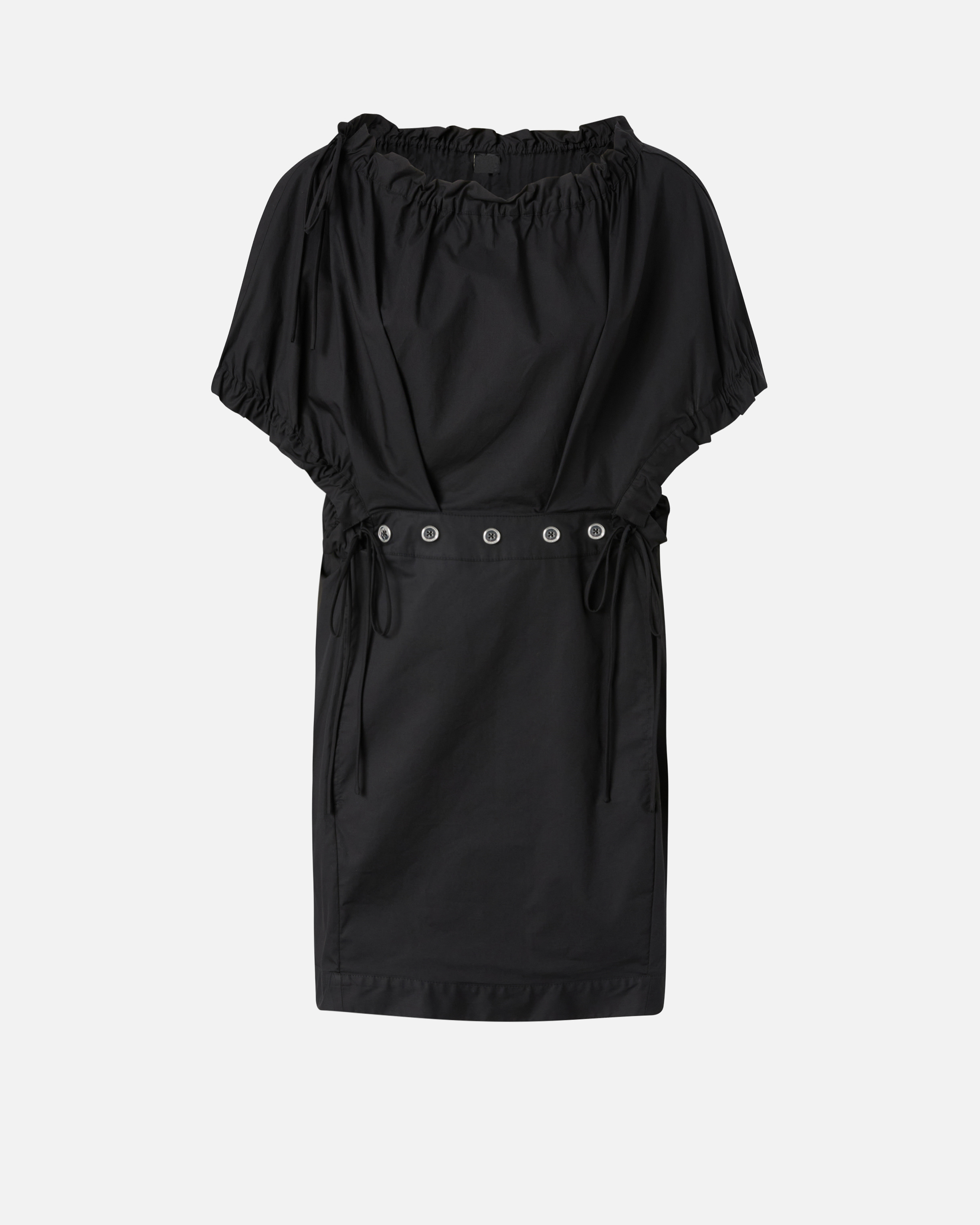 Pinko Poplin Mini Dress With Gathering And Eyelets In Noir Limousine