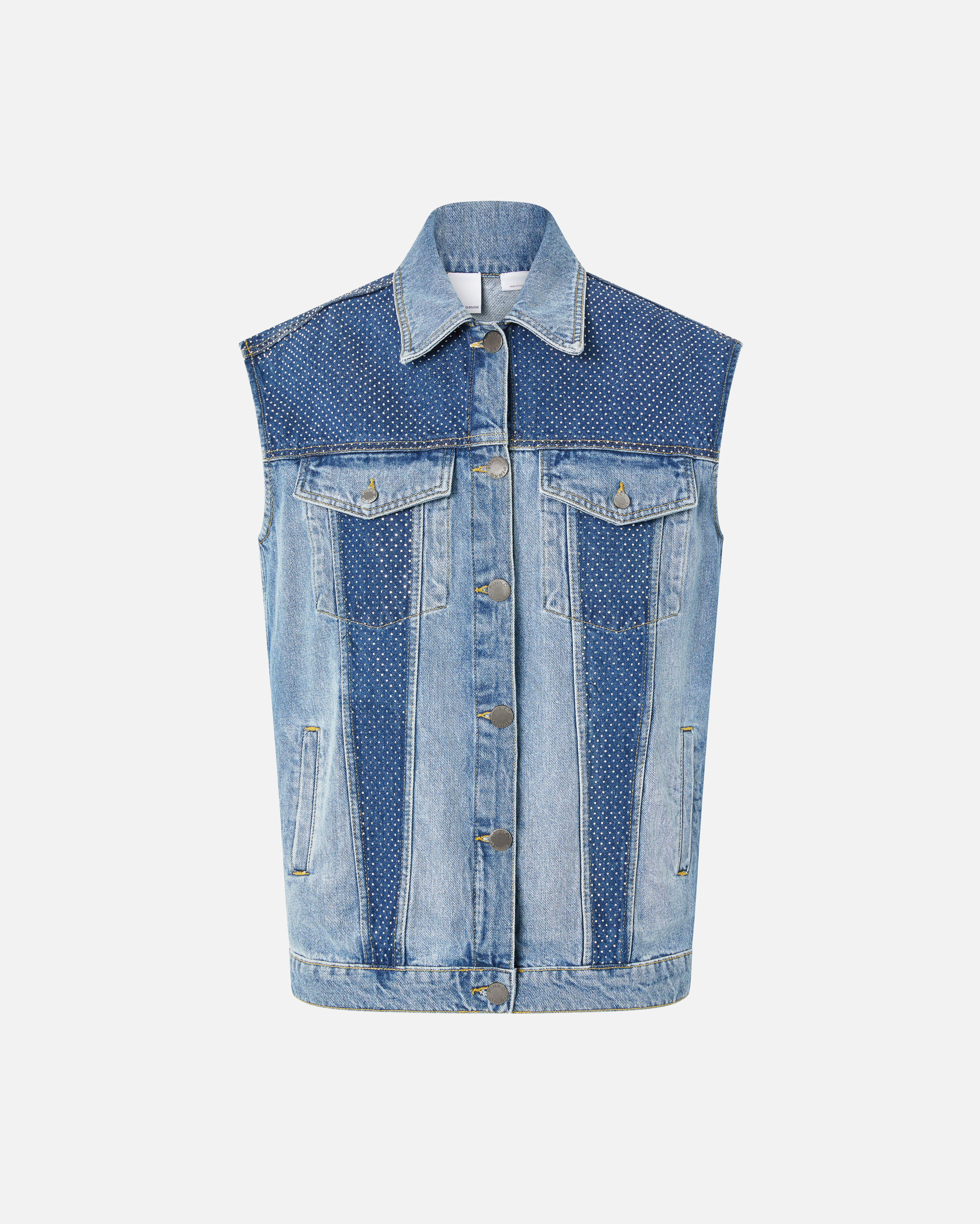 Pinko Sleeveless Denim Jacket With Mini Studs In Mid Wash