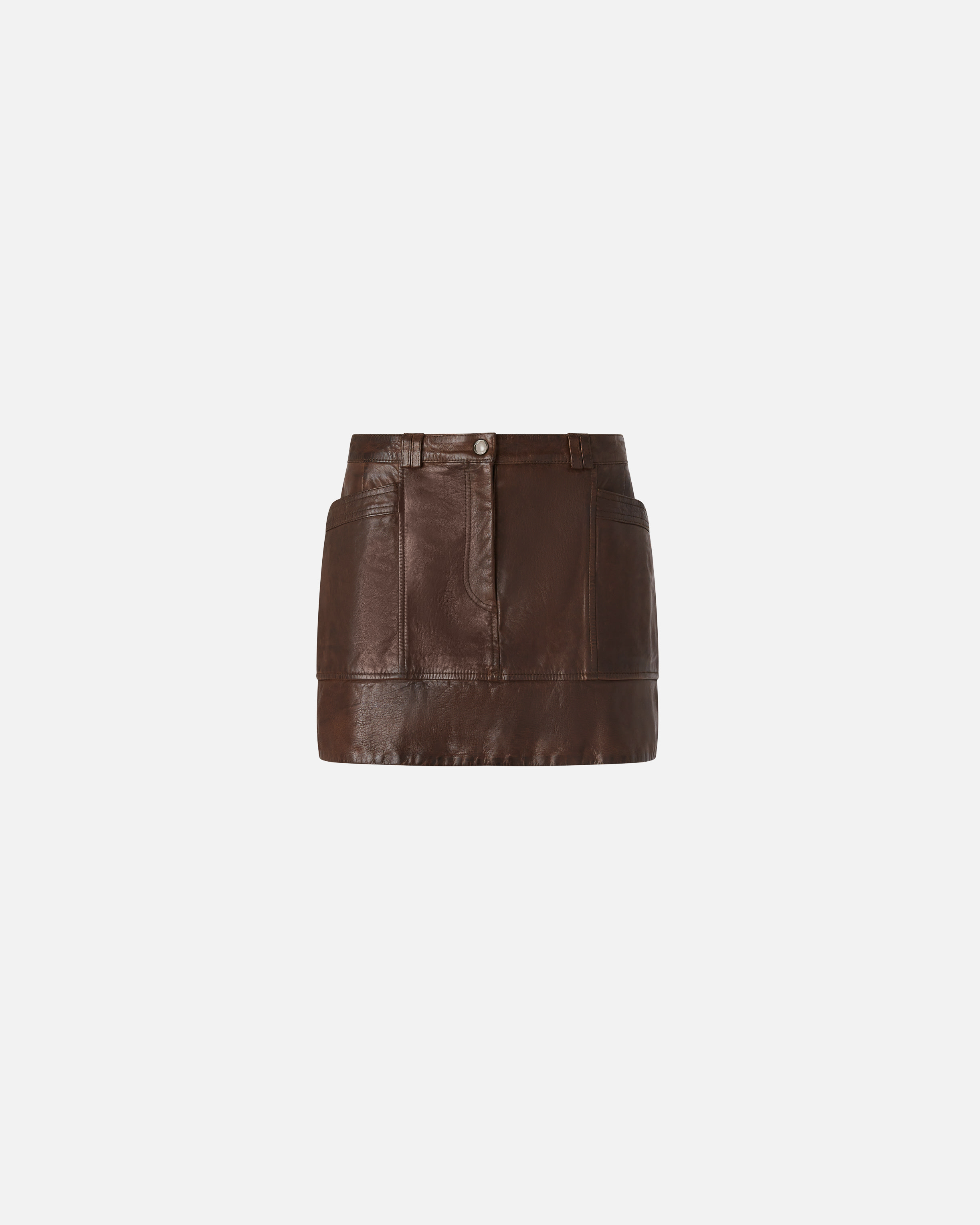 Pinko Leather Mini Skirt With Pockets In Brown