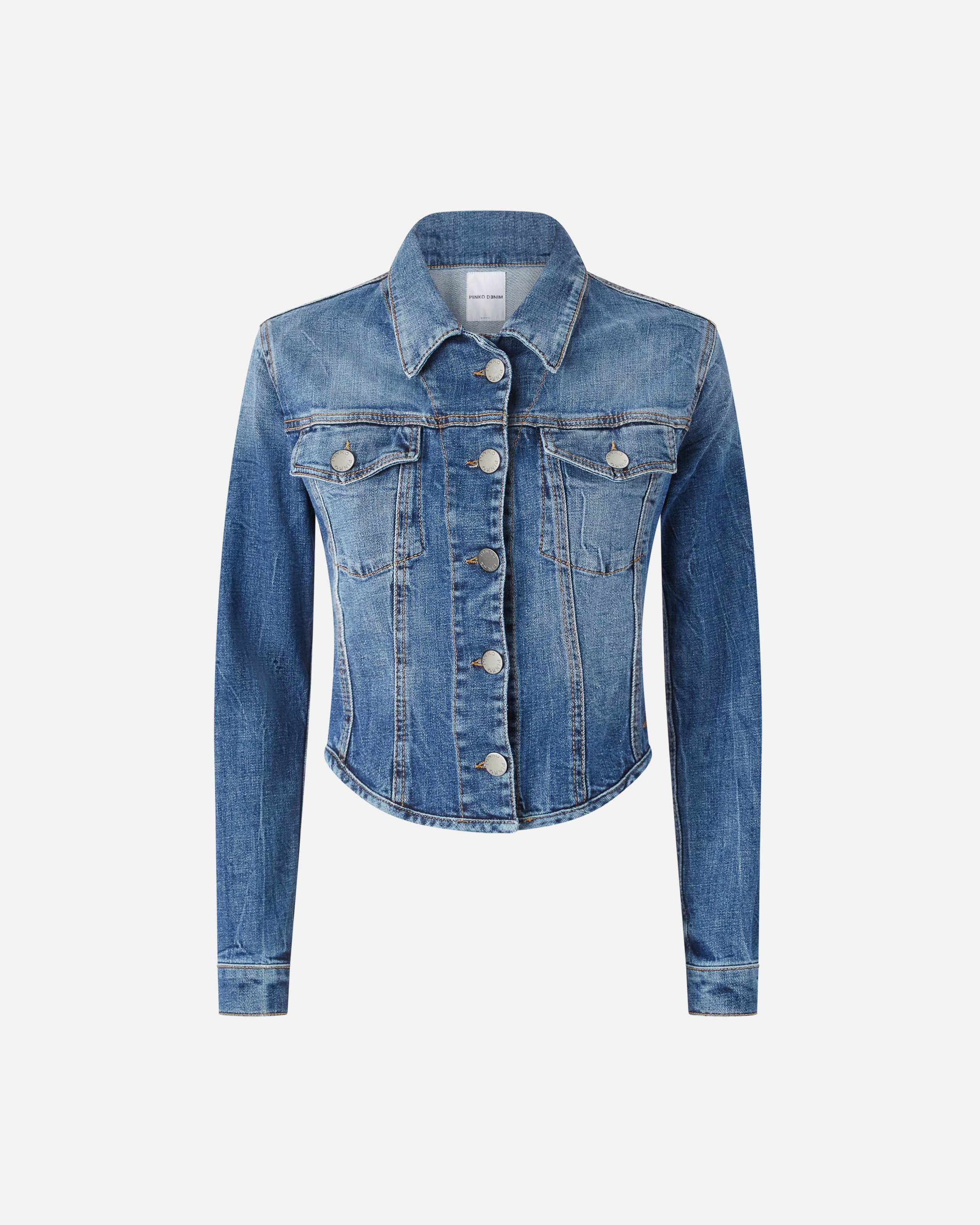 Pinko Indigo Denim Bustier Jacket In Medium Dark Vintage Wash