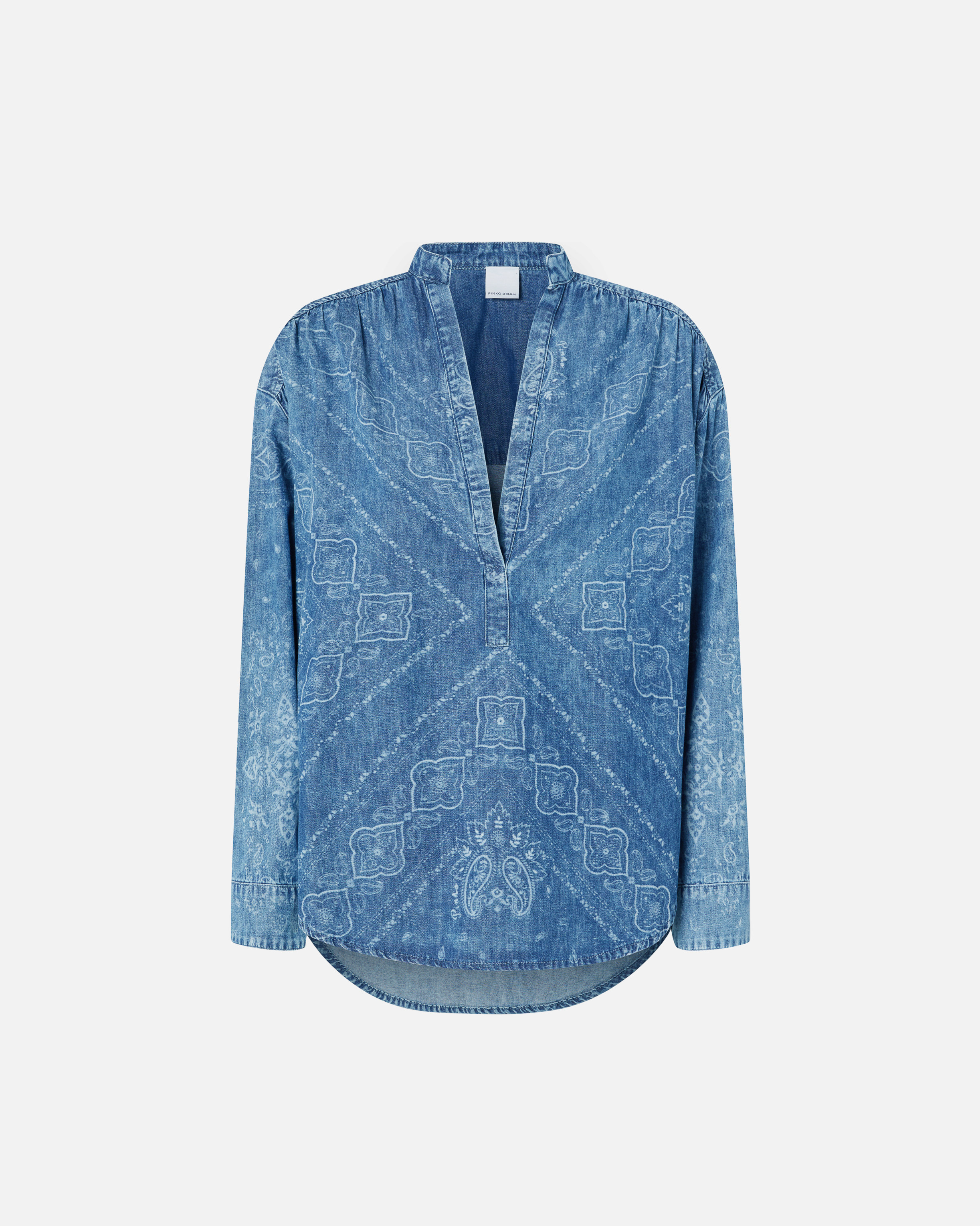 Pinko Blouse À Col V En Denim Avec Imprimé Bandana In Light Wash