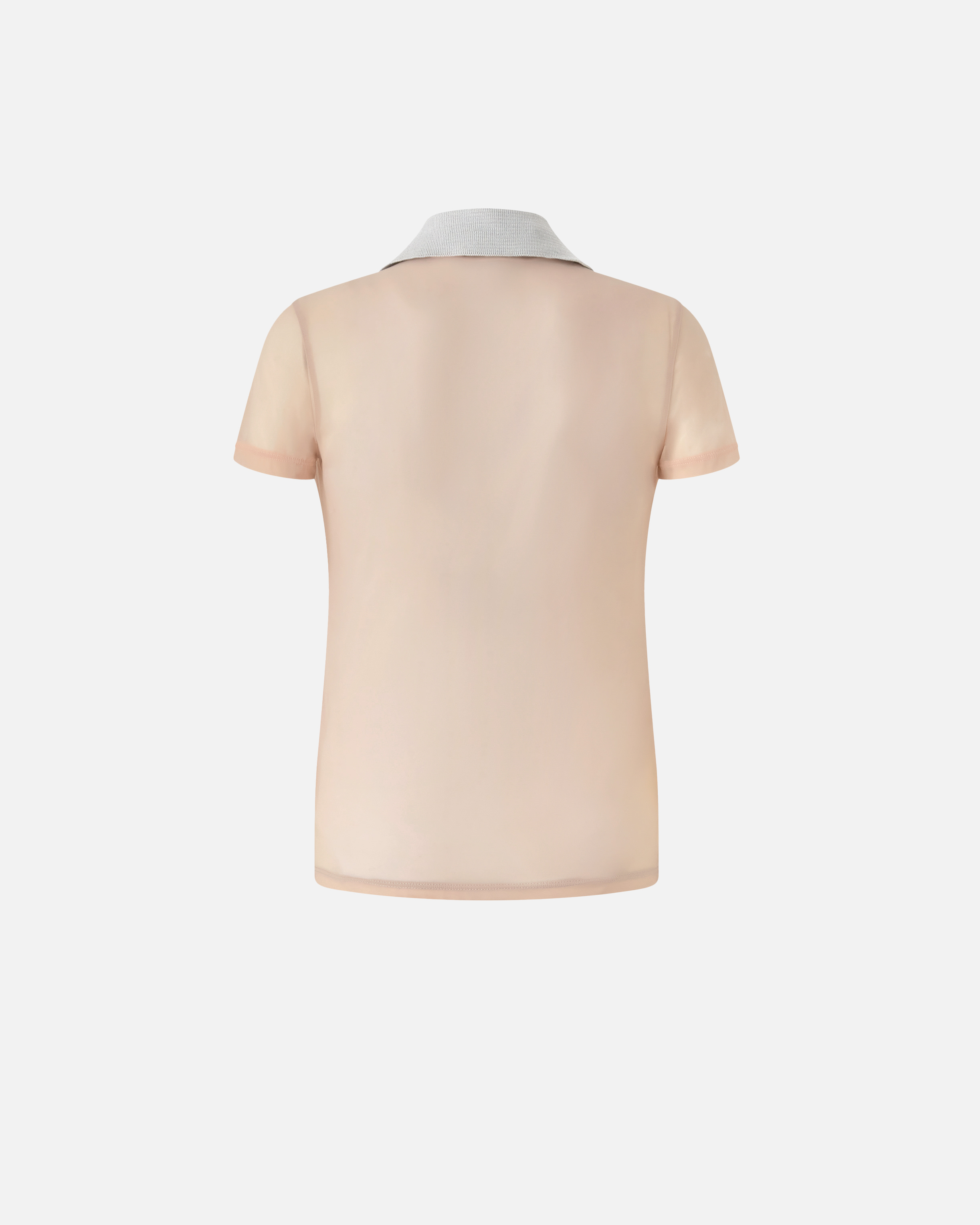 Pinko Tulle And Cotton Polo T-shirt With Mini Logo Embroidery In Mel Grey/nude