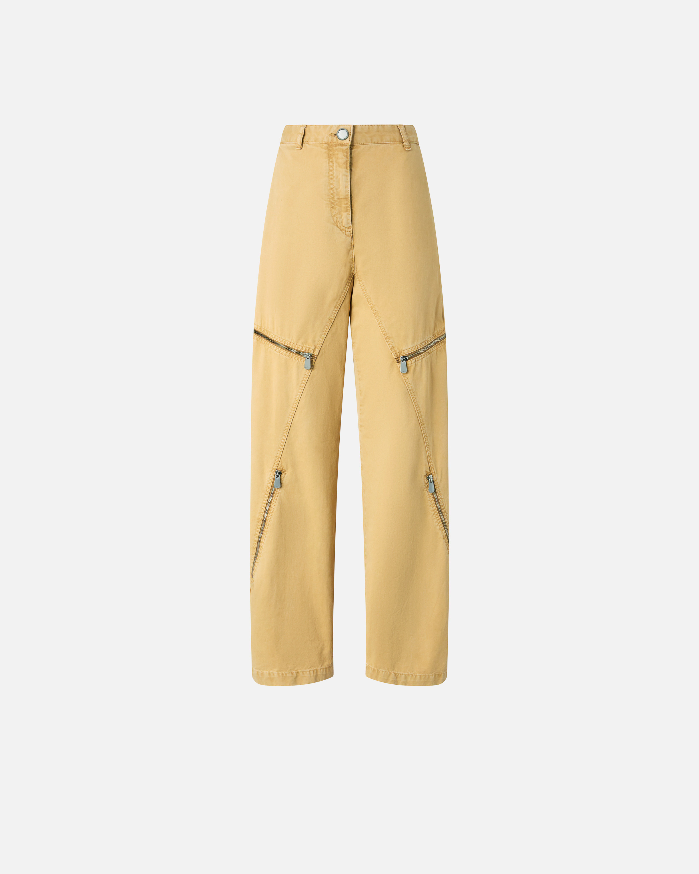 Pinko Wide Cotton Trousers With Zip In Giallo Antilope