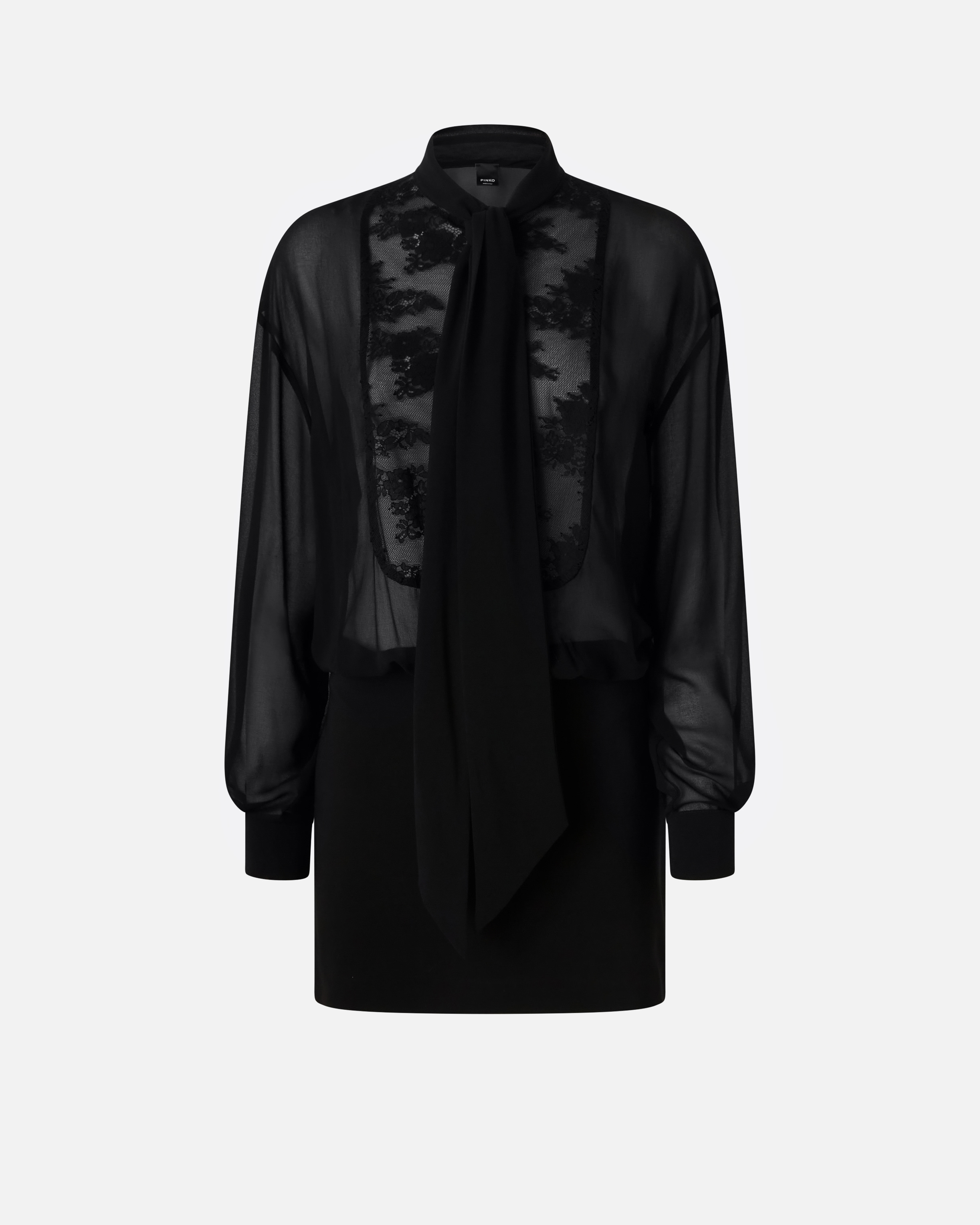 Pinko Mini-robe Chemise En Dentelle Transparente In Limo Black