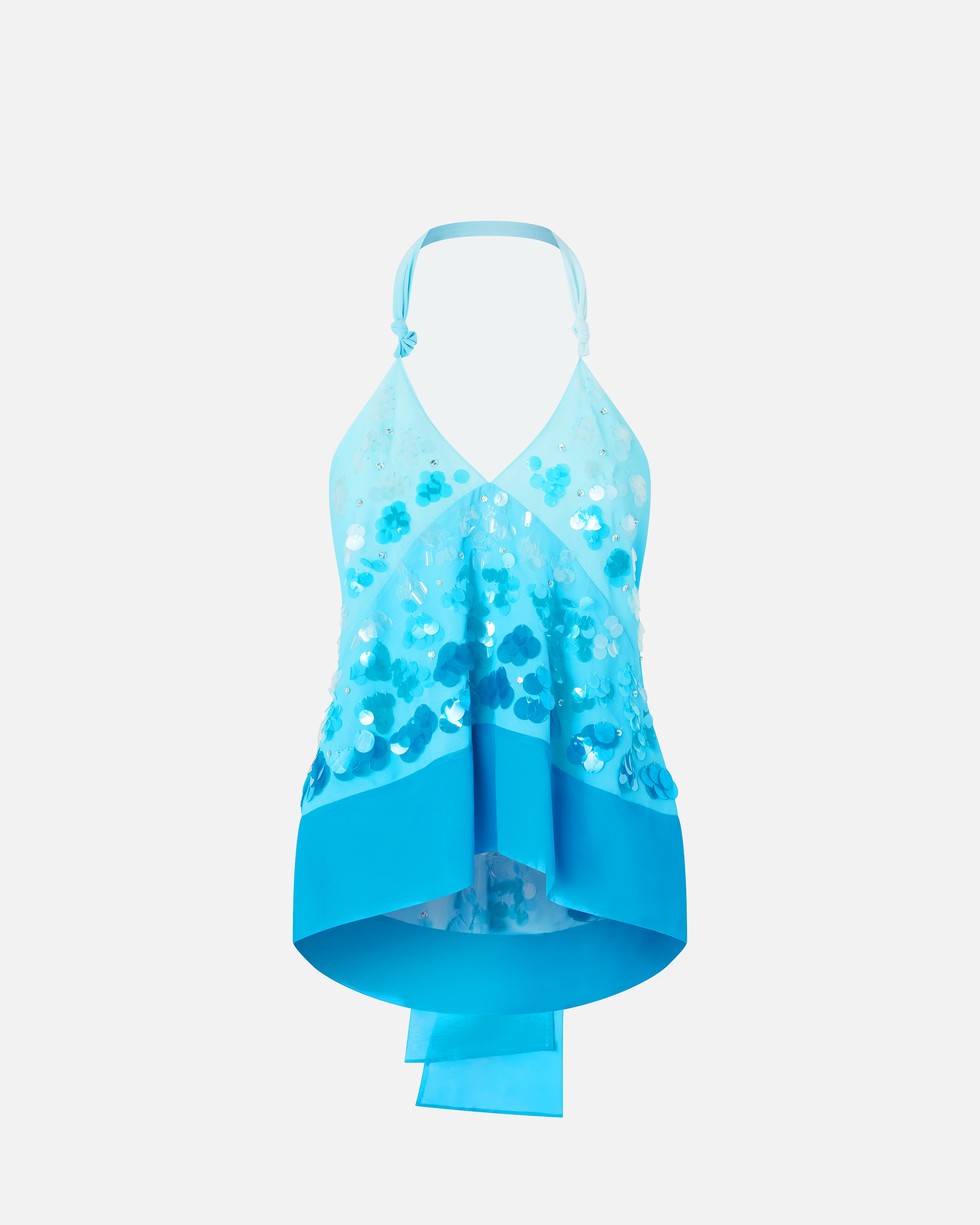 Pinko Embroidered Top With Sequins And Open Back In Multi. Blue/light Blue