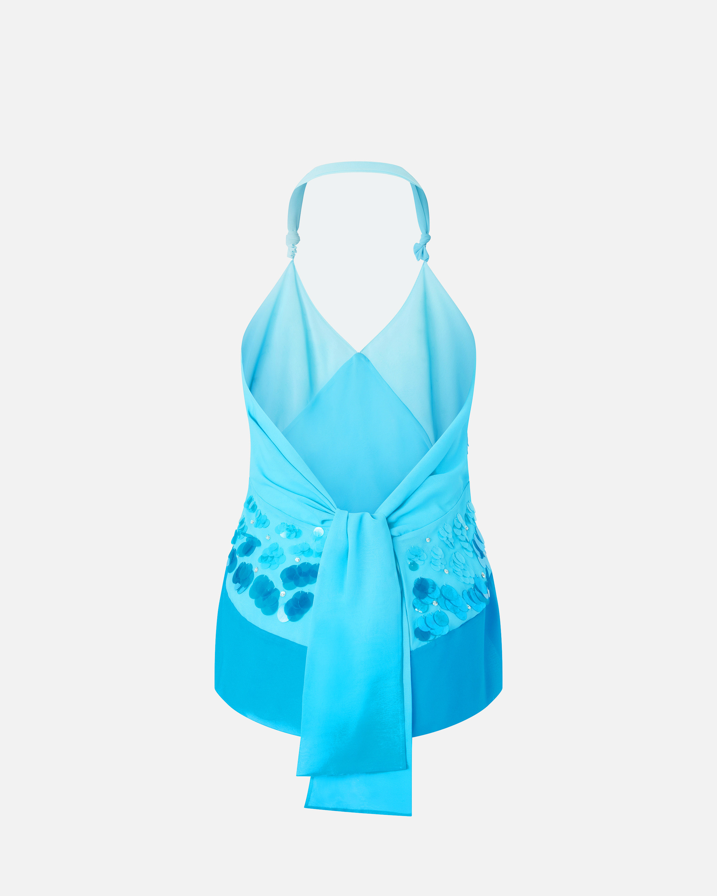 Pinko Embroidered Top With Sequins And Open Back In Multi. Blue/light Blue