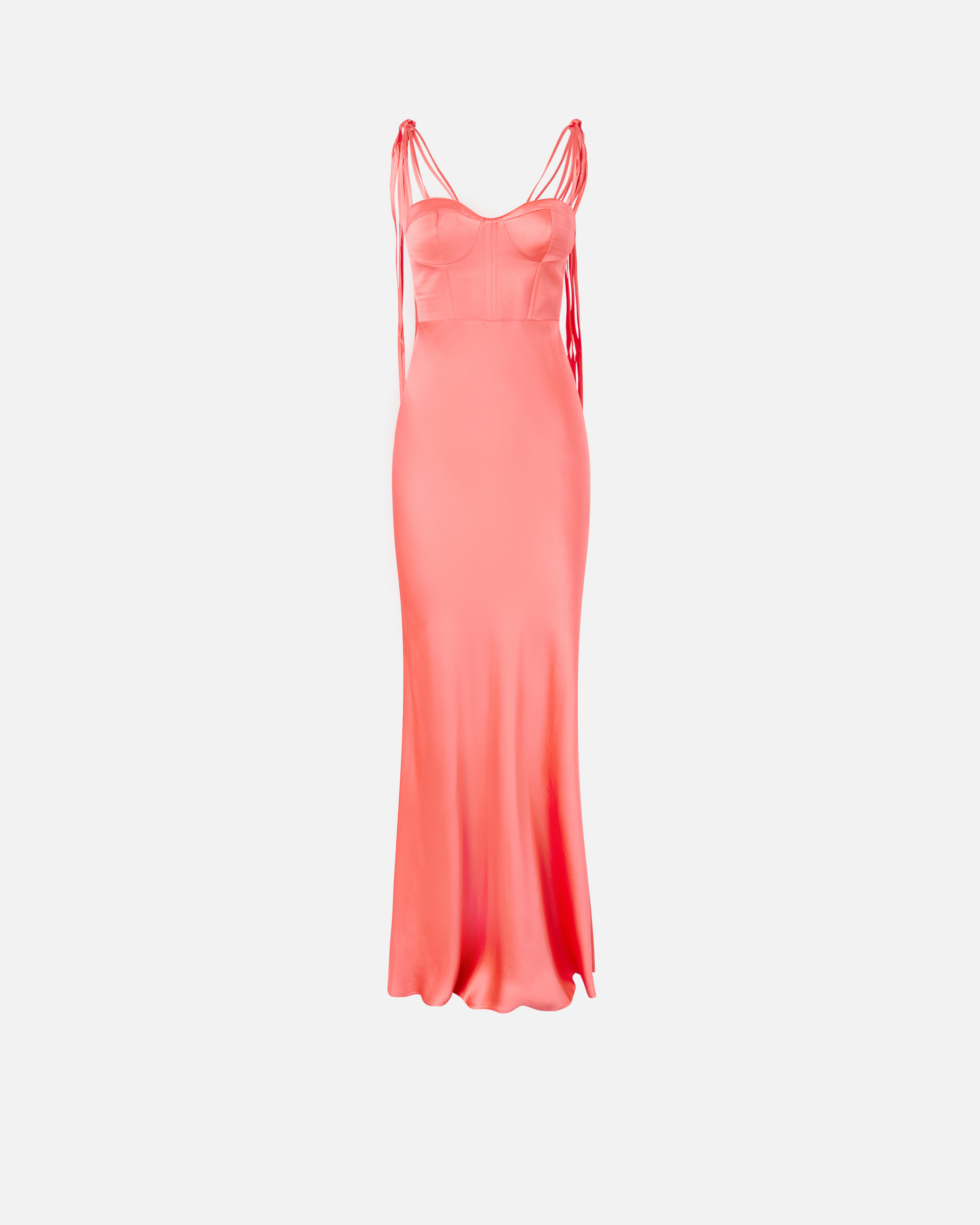 Pinko Robe Longue Élégante En Satin Brillant In Coral. Abissale