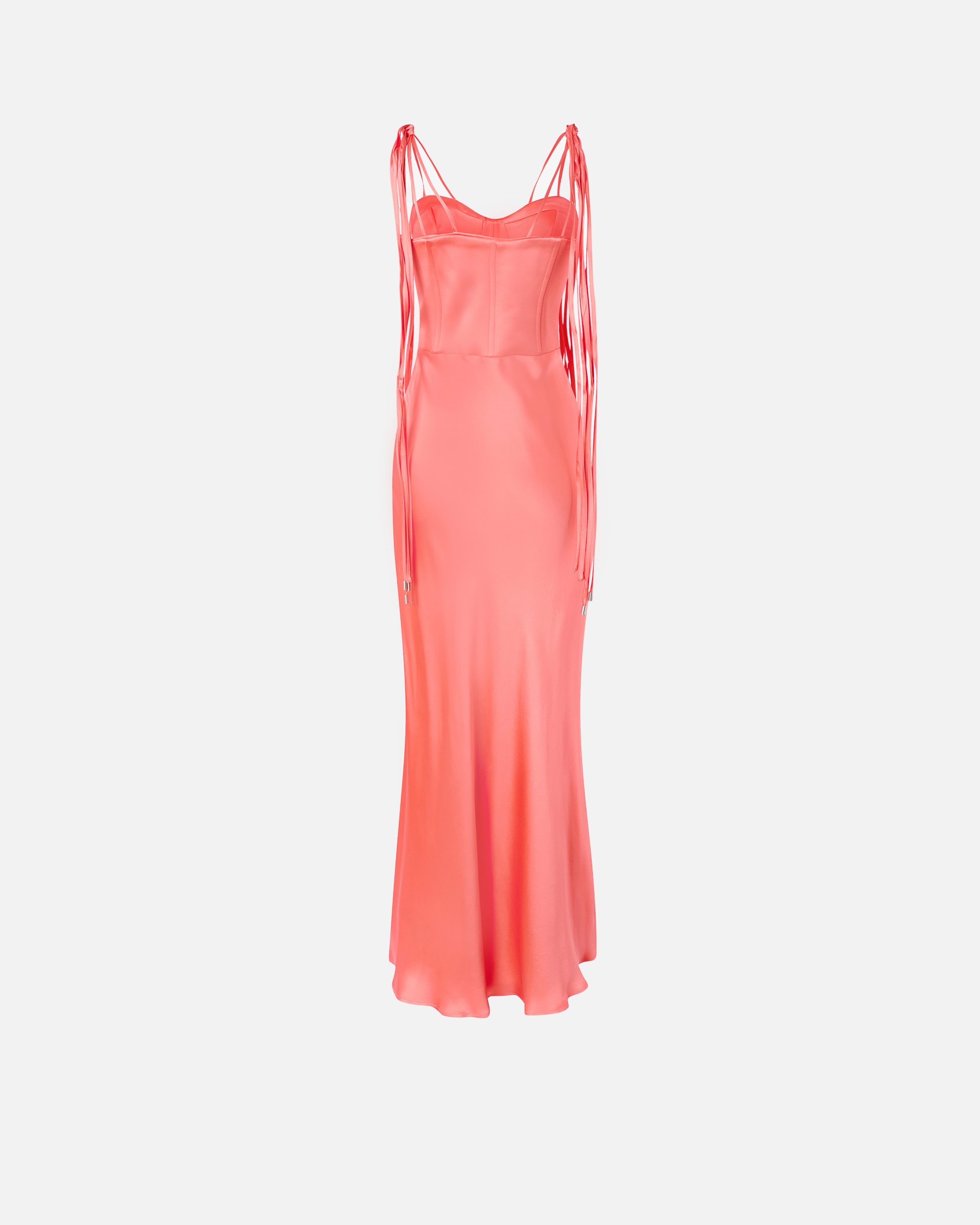 Pinko Robe Longue Élégante En Satin Brillant In Coral. Abissale