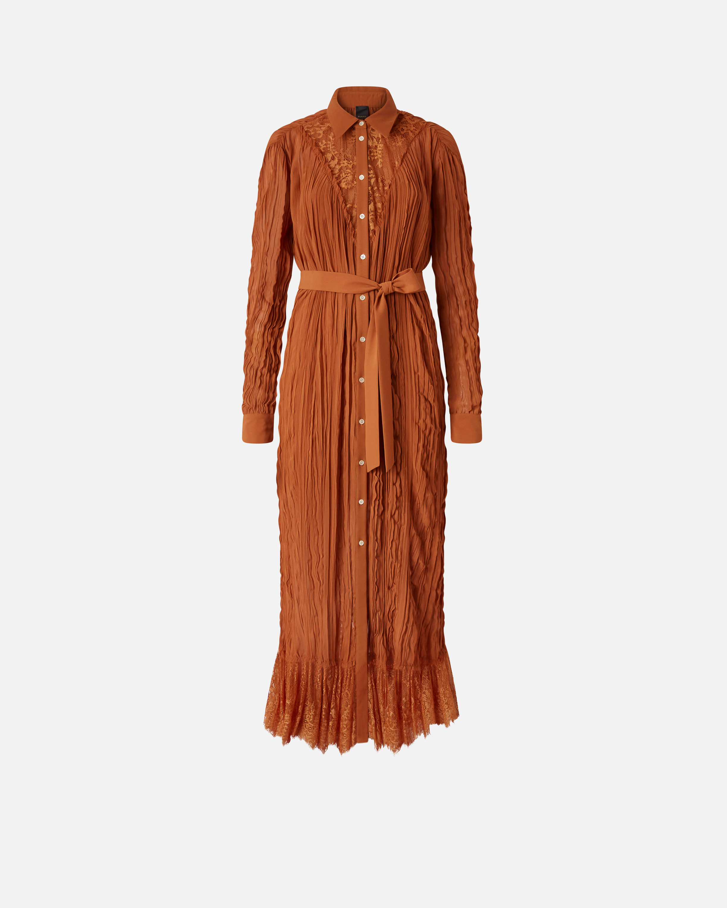 Pinko Long Shirt Dress With Lace Detailing In Tan Brown