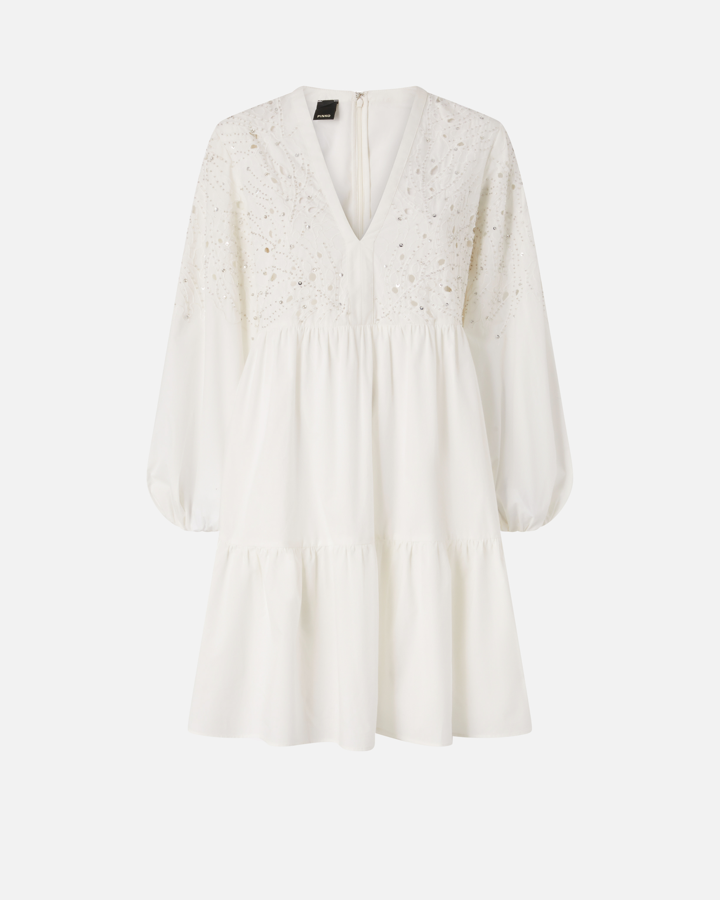 Pinko Mini Dress With Openwork Design And Crystals In Snow White